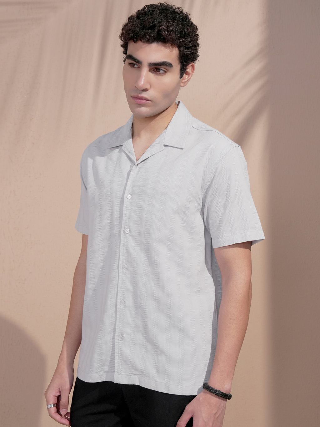 Locomotive Men Grey Self Design Relaxed Fit Casual Shirt - Grey - Image 4