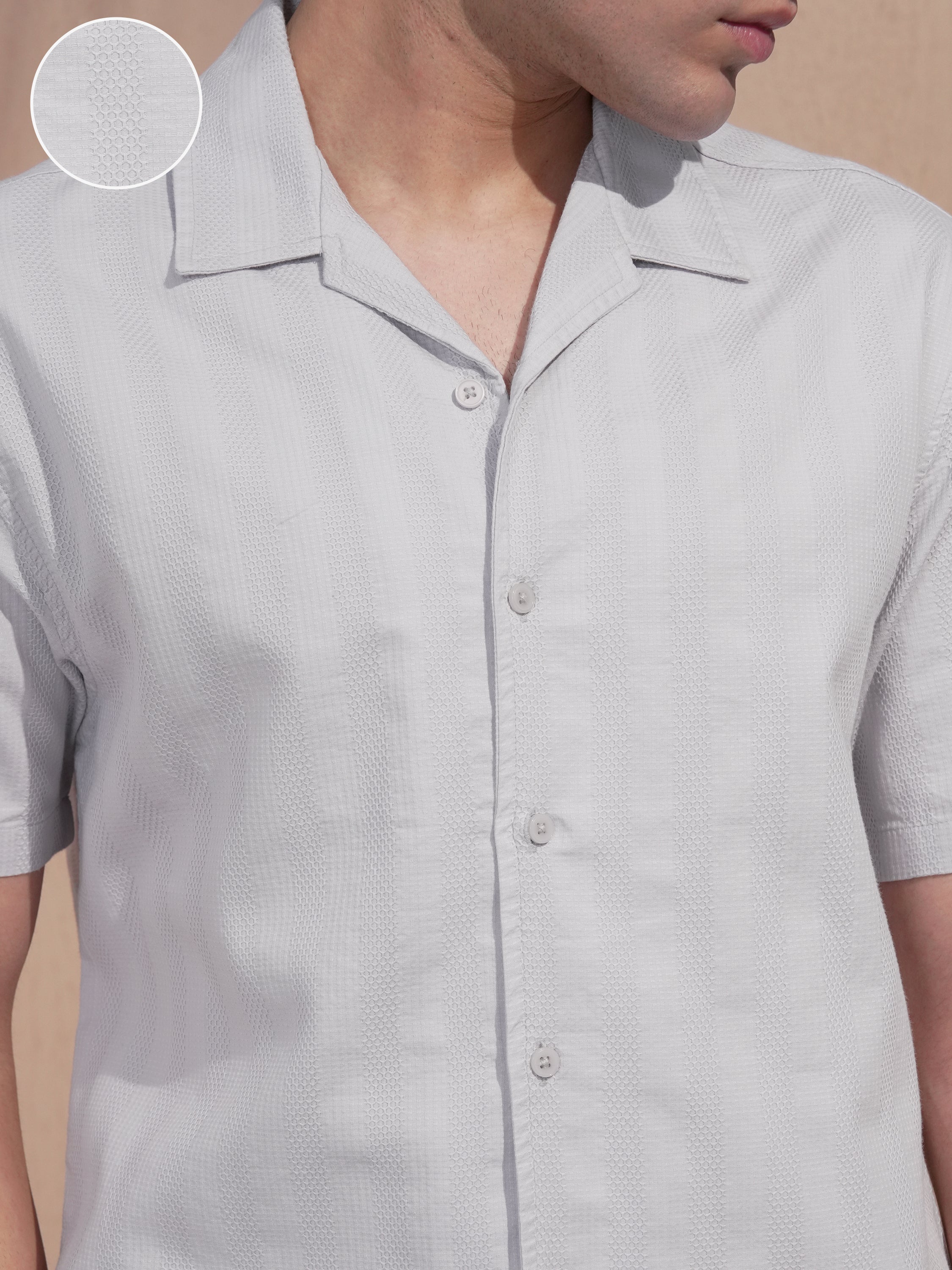 Locomotive Men Grey Self Design Relaxed Fit Casual Shirt - Grey - Image 5