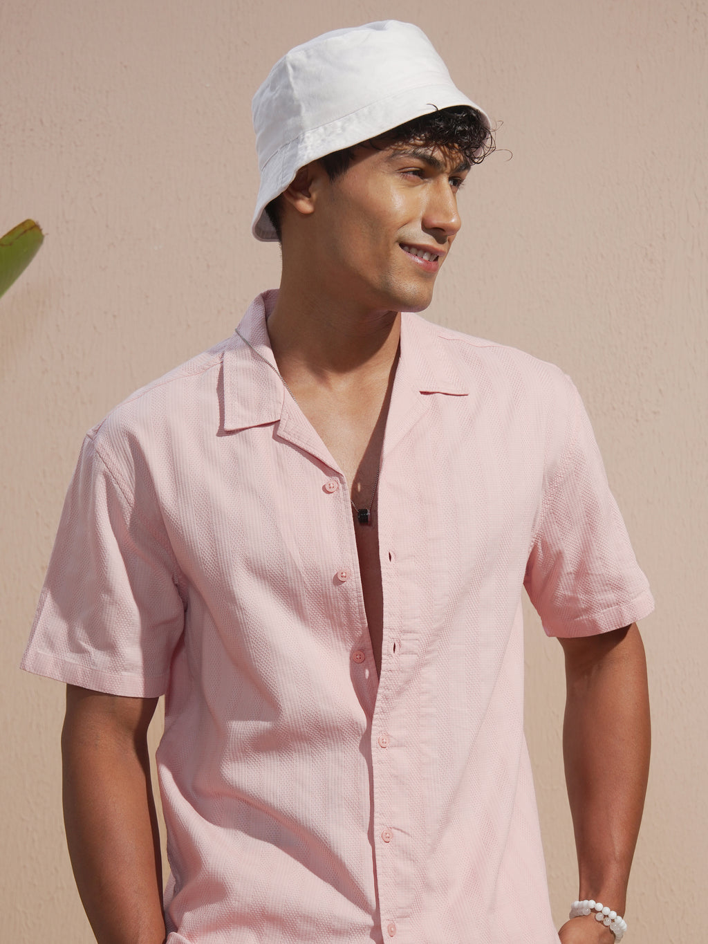 Locomotive Men Rose Self Design Relaxed Fit Casual Shirt - Rose - Image 1