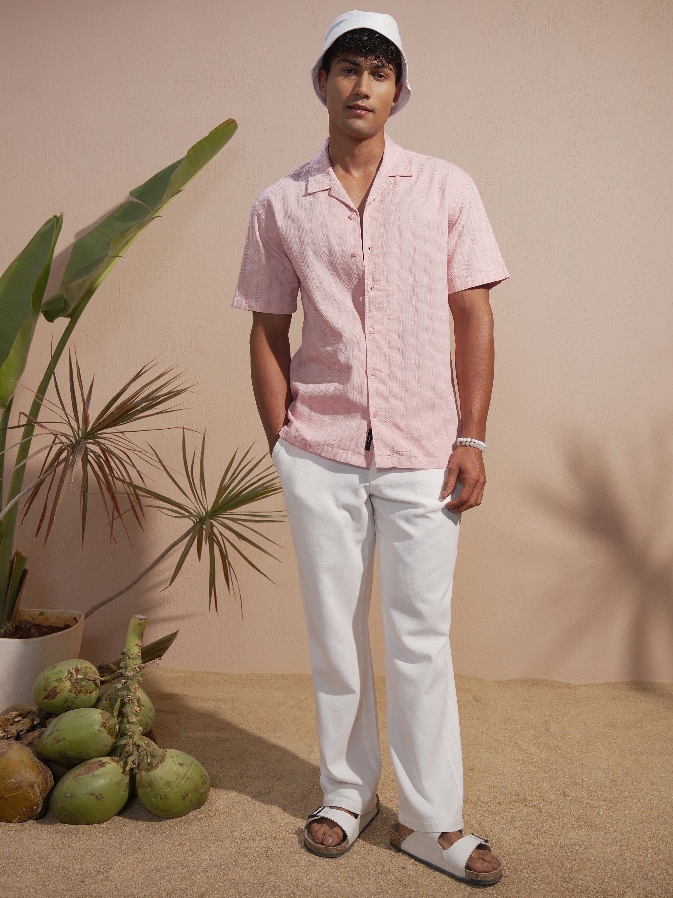 Locomotive Men Rose Self Design Relaxed Fit Casual Shirt - Rose - Image 2