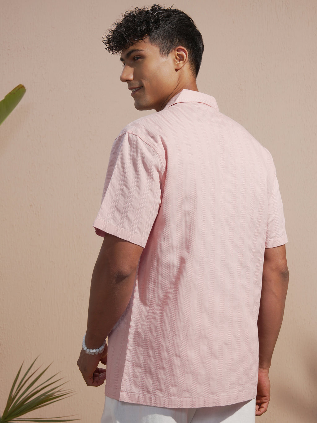 Locomotive Men Rose Self Design Relaxed Fit Casual Shirt - Rose - Image 3