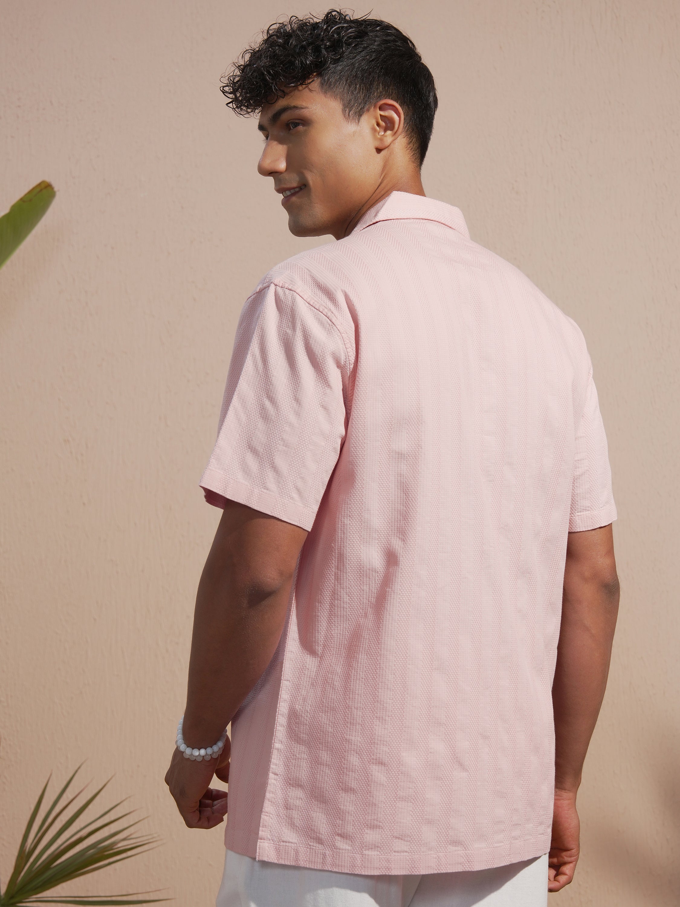Locomotive Men Rose Self Design Relaxed Fit Casual Shirt - Rose - Image 3