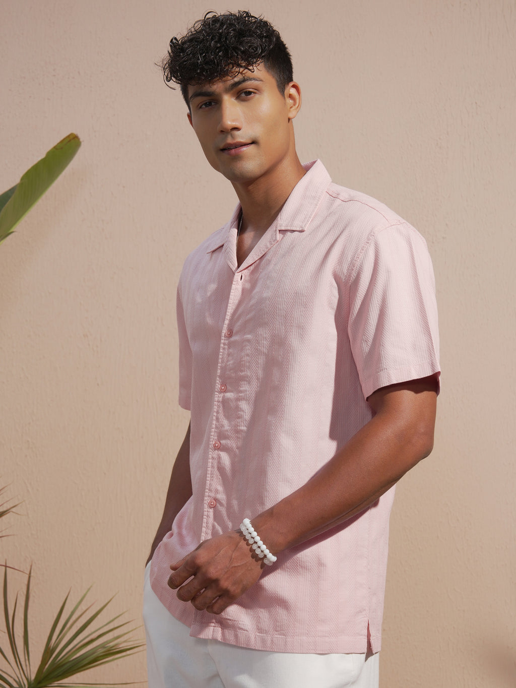 Locomotive Men Rose Self Design Relaxed Fit Casual Shirt - Rose - Image 4