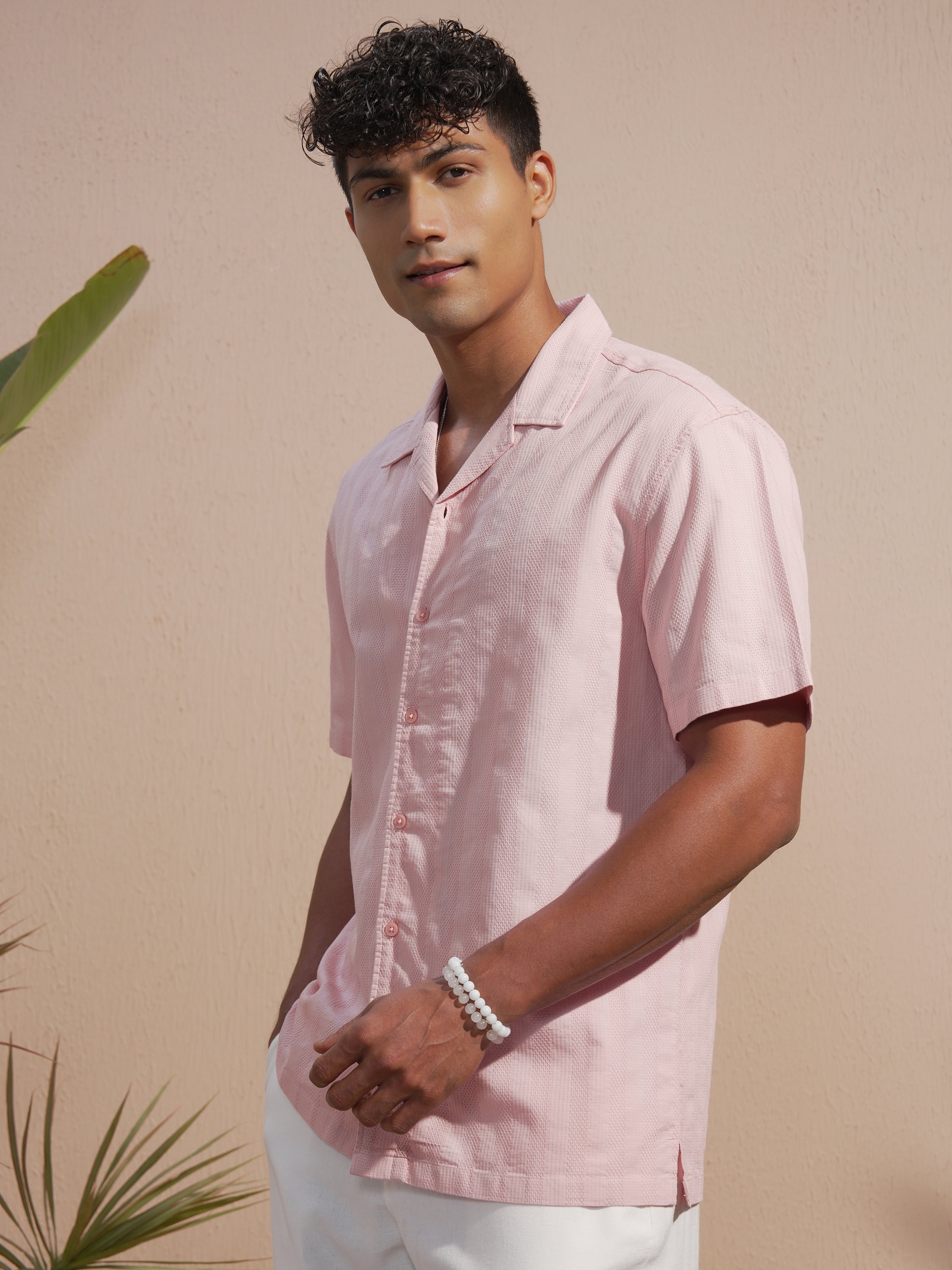 Locomotive Men Rose Self Design Relaxed Fit Casual Shirt - Rose - Image 4