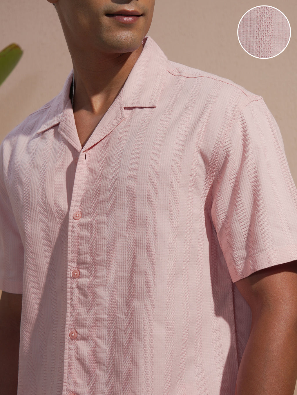 Locomotive Men Rose Self Design Relaxed Fit Casual Shirt - Rose - Image 5