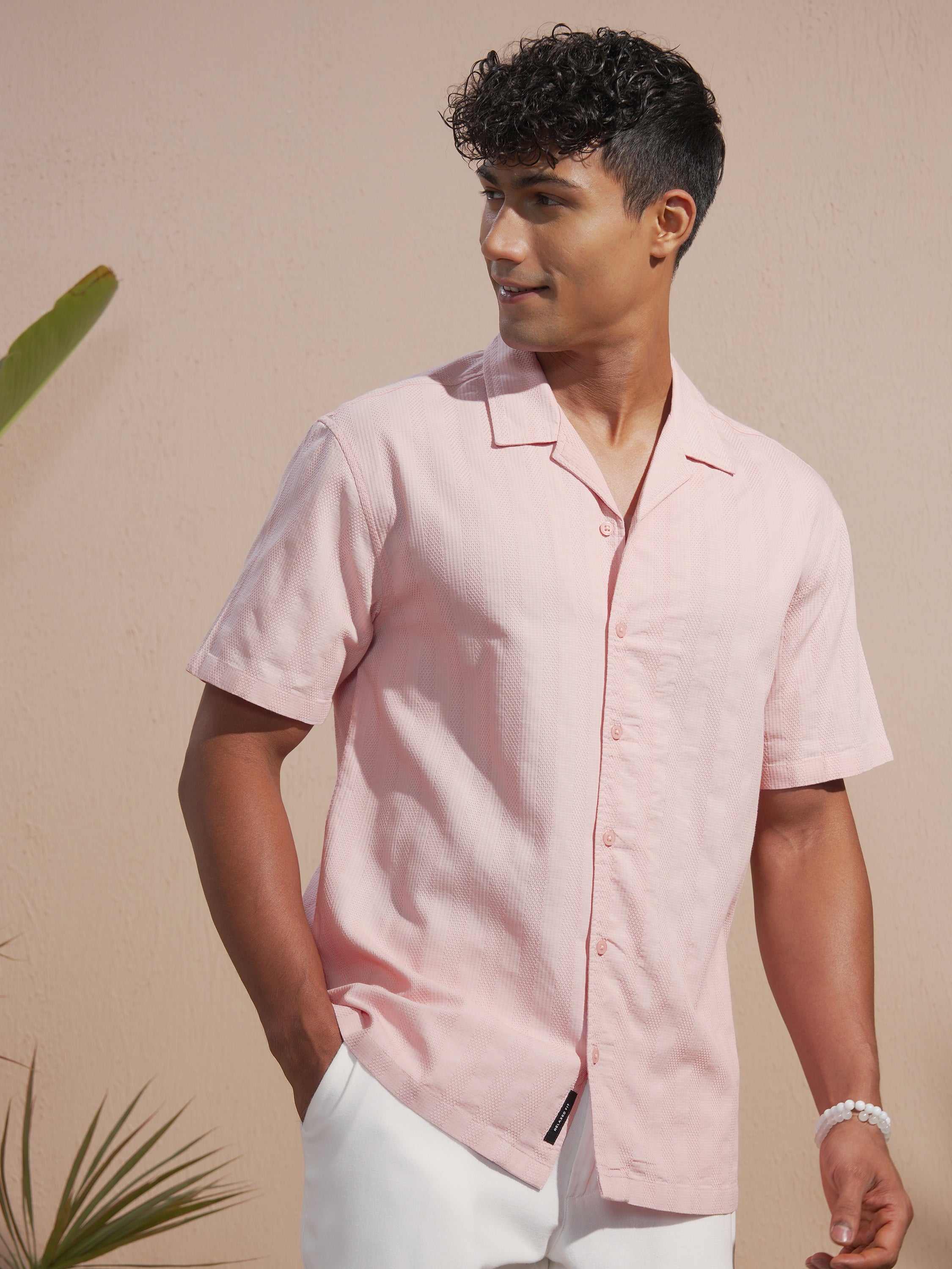 Locomotive Men Rose Self Design Relaxed Fit Casual Shirt - Rose - Image 6