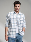 Locomotive Men Blue Checked Oversized Fit Casual Shirt - Blue - Image 1