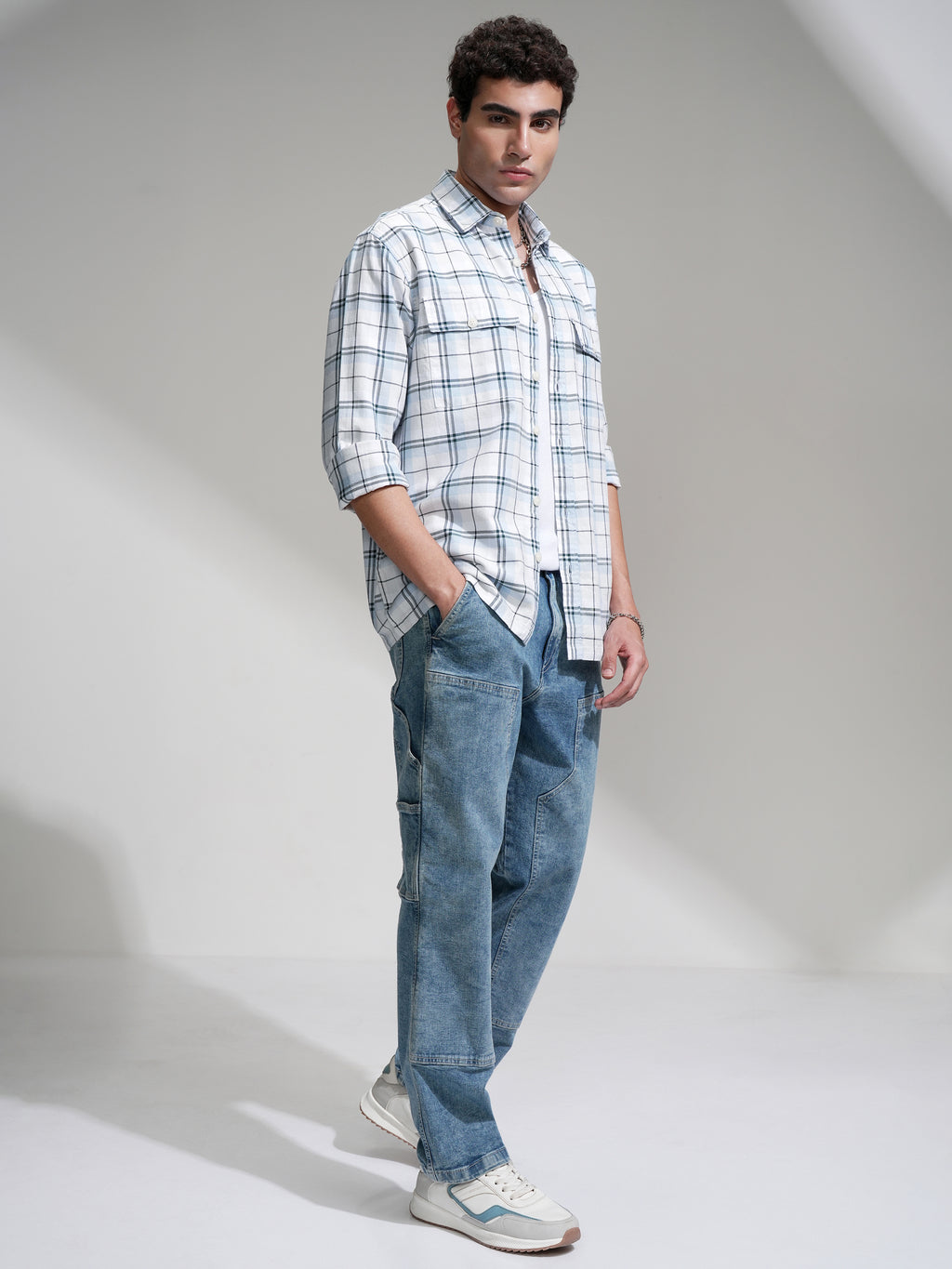 Locomotive Men Blue Checked Oversized Fit Casual Shirt - Blue - Image 2
