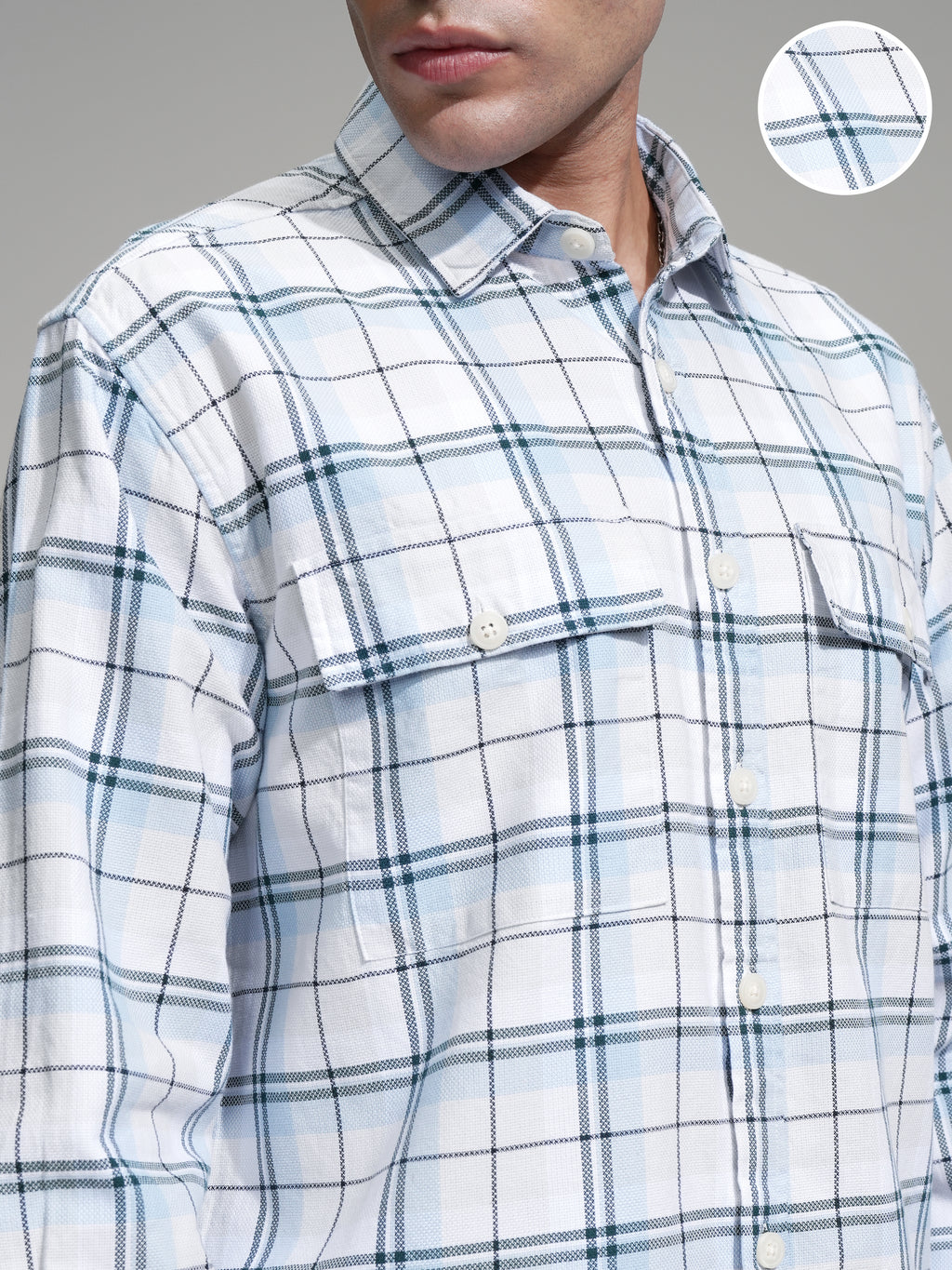 Locomotive Men Blue Checked Oversized Fit Casual Shirt - Blue - Image 5