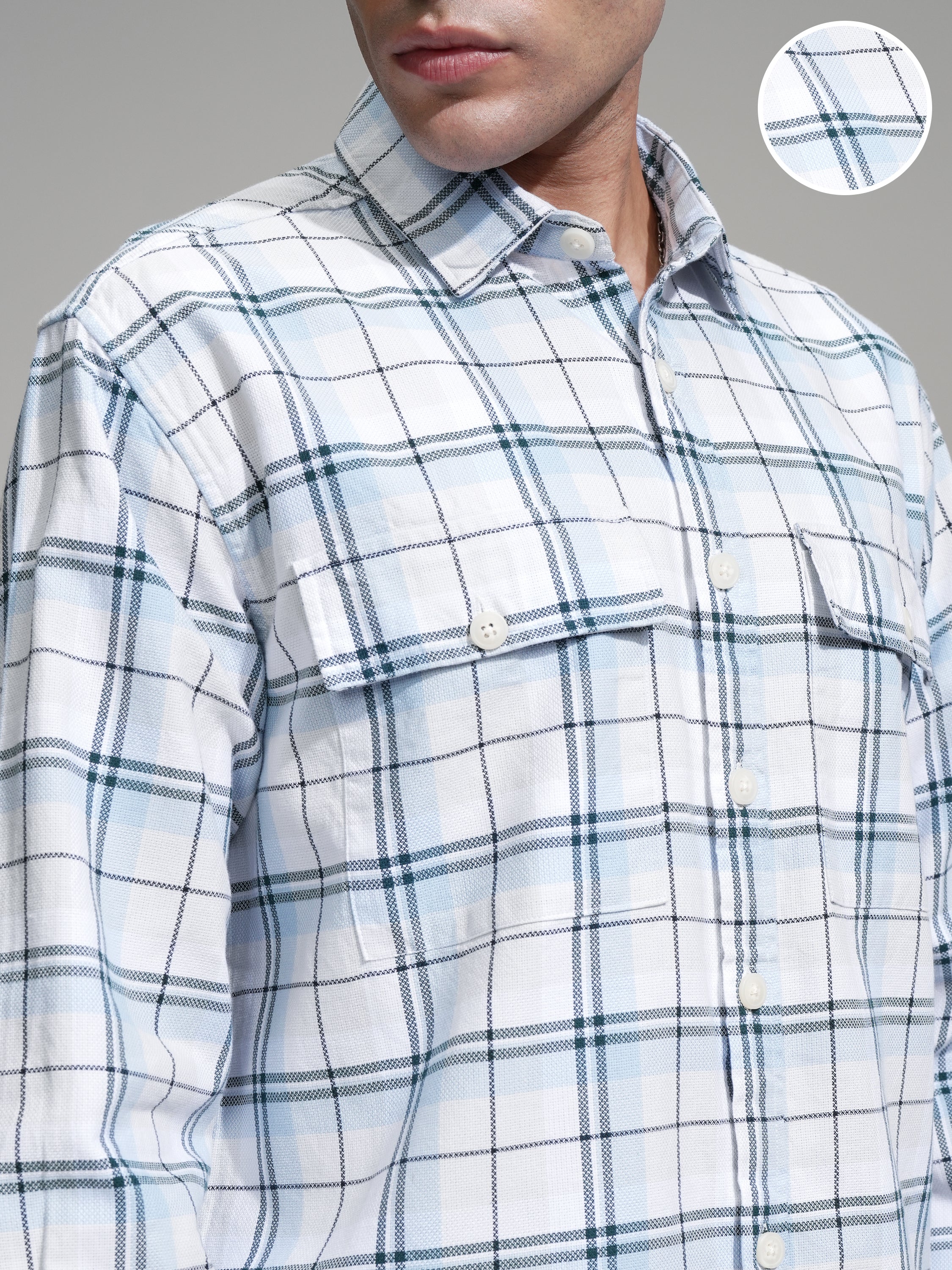 Locomotive Men Blue Checked Oversized Fit Casual Shirt - Blue - Image 5