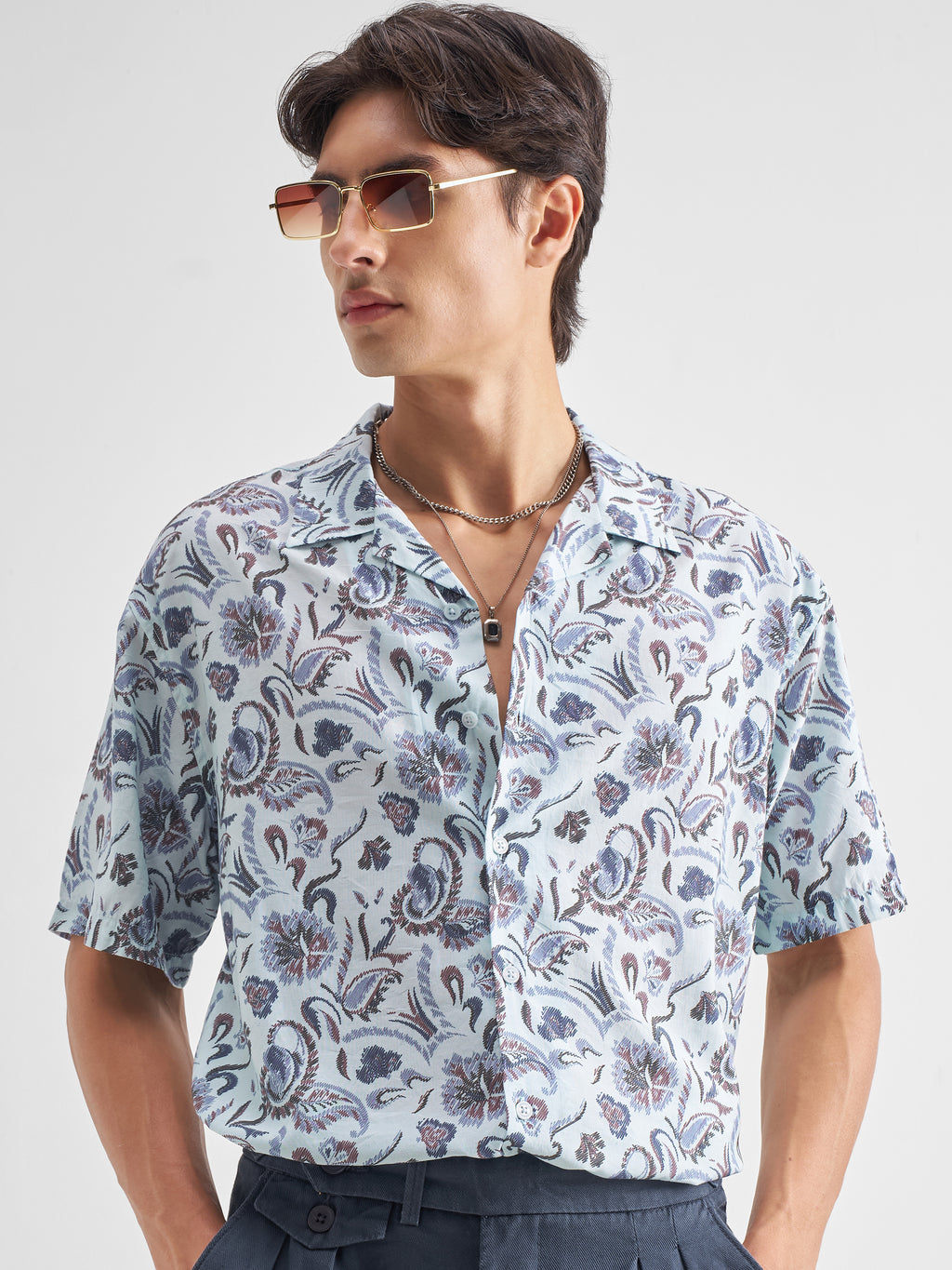 Locomotive Men Blue Printed Relaxed Fit Casual Shirt - Blue - Image 1
