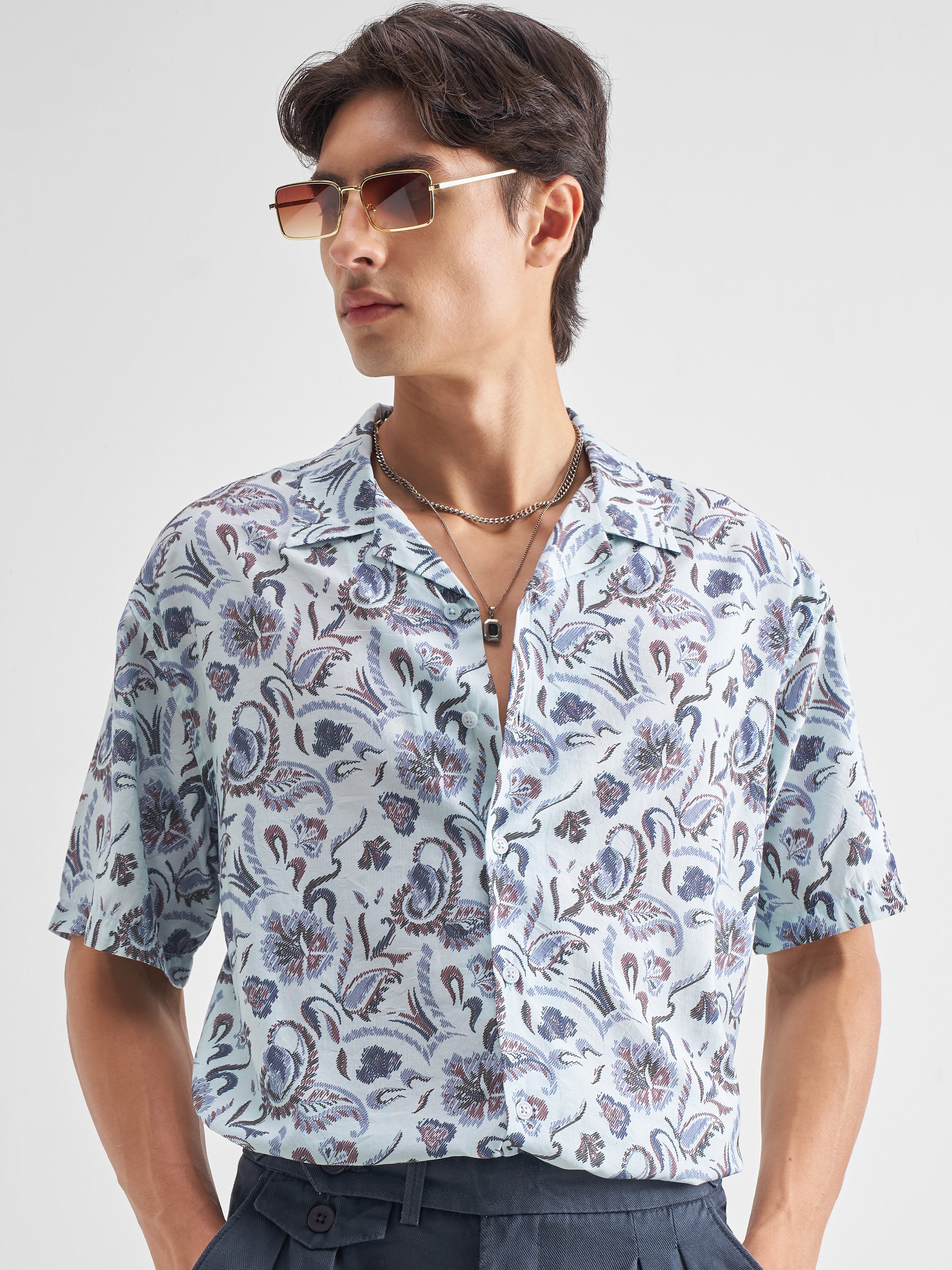 Locomotive Men Blue Printed Relaxed Fit Casual Shirt - Blue - Image 1