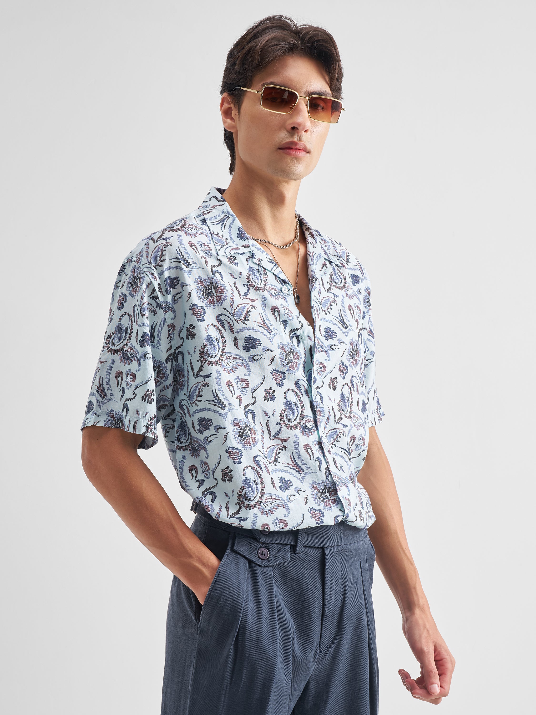 Locomotive Men Blue Printed Relaxed Fit Casual Shirt - Blue - Image 6