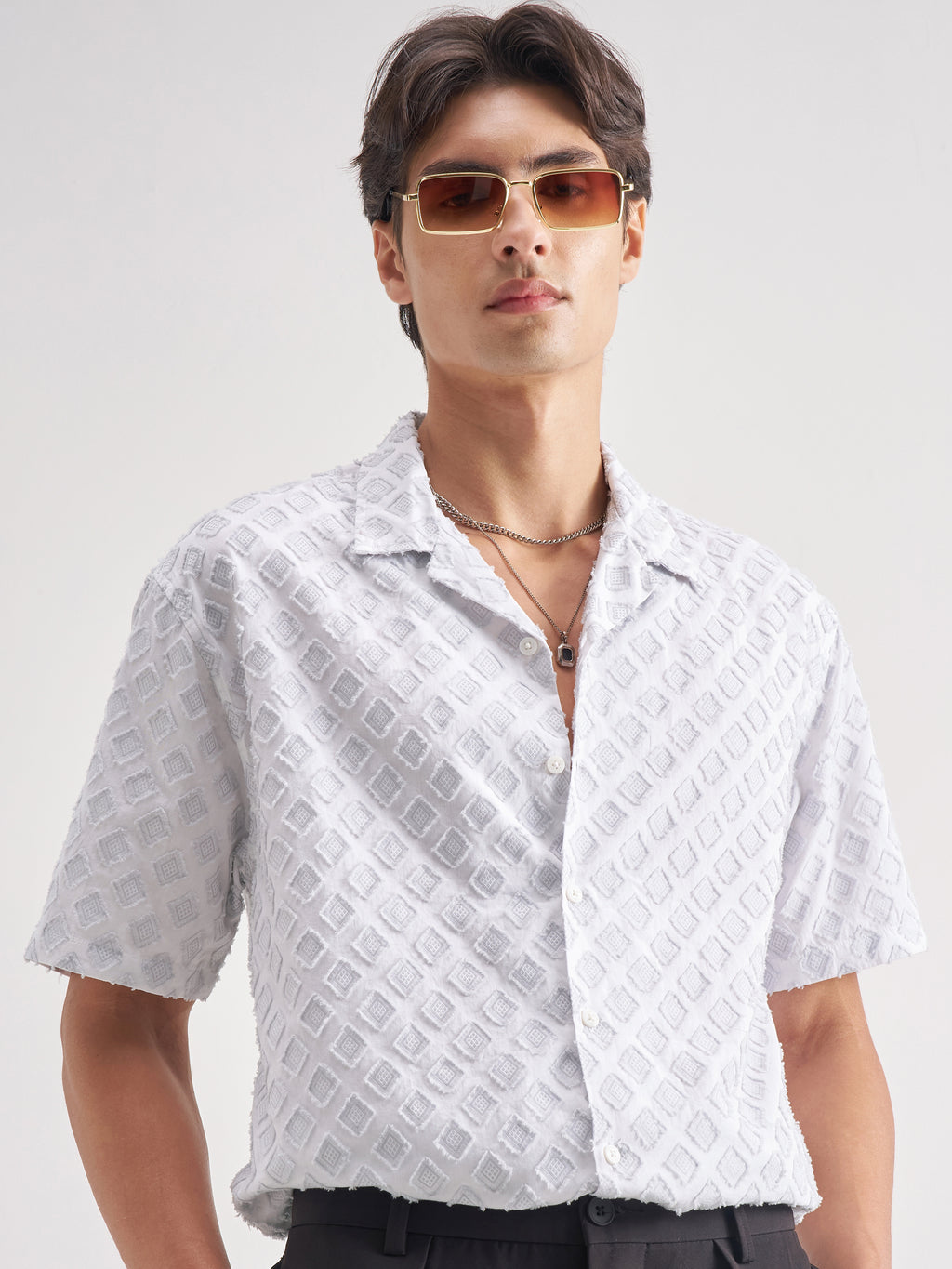 Locomotive Men White Self Design Relaxed Fit Casual Shirt - White - Image 1