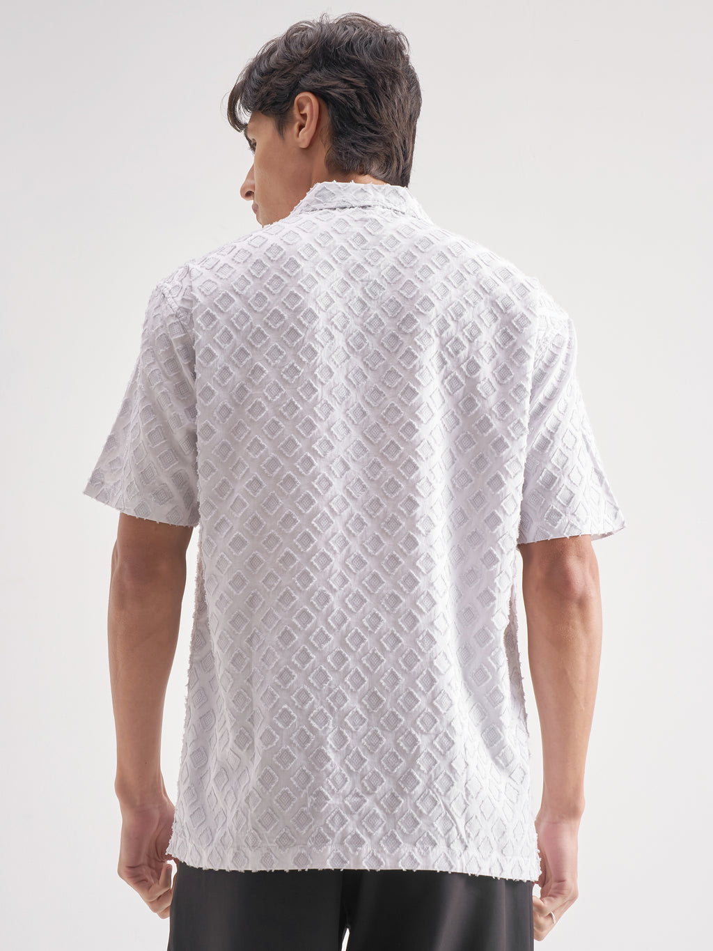Locomotive Men White Self Design Relaxed Fit Casual Shirt - White - Image 3