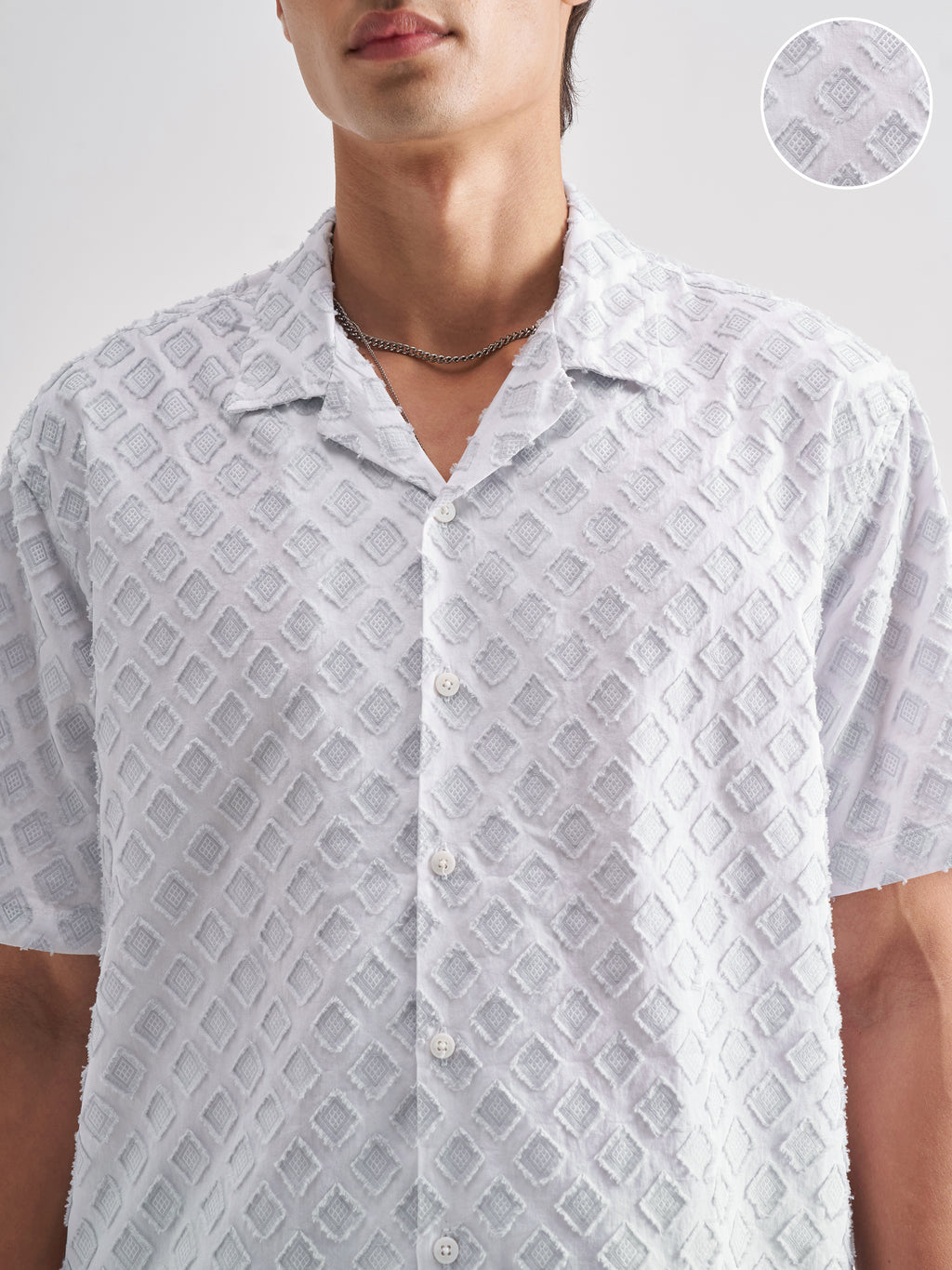 Locomotive Men White Self Design Relaxed Fit Casual Shirt - White - Image 5