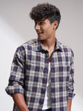 Locomotive Men Navy Blue Checked Oversized Fit Casual Shirt - Navy Blue - Image 1