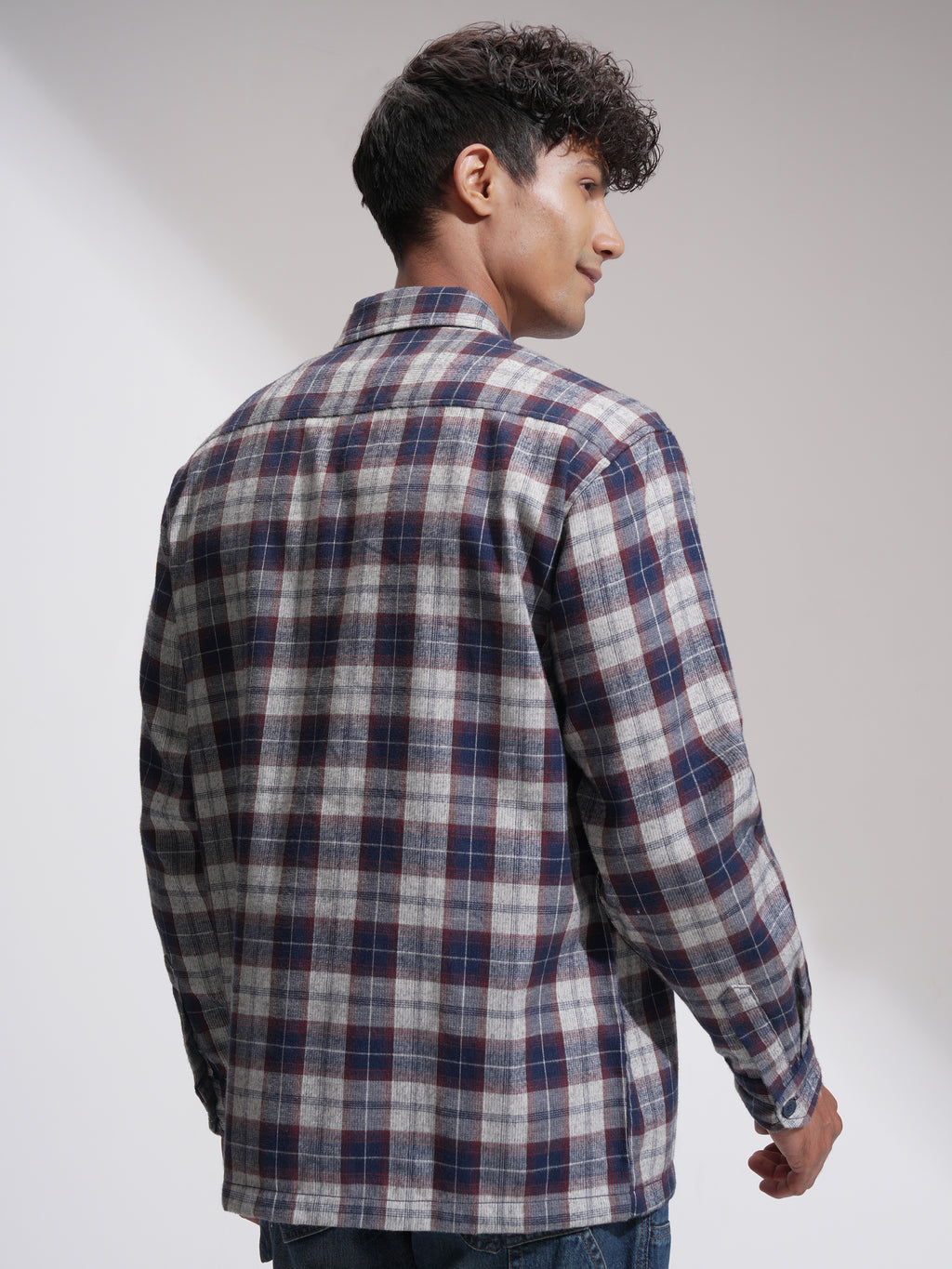 Locomotive Men Navy Blue Checked Oversized Fit Casual Shirt - Navy Blue - Image 3