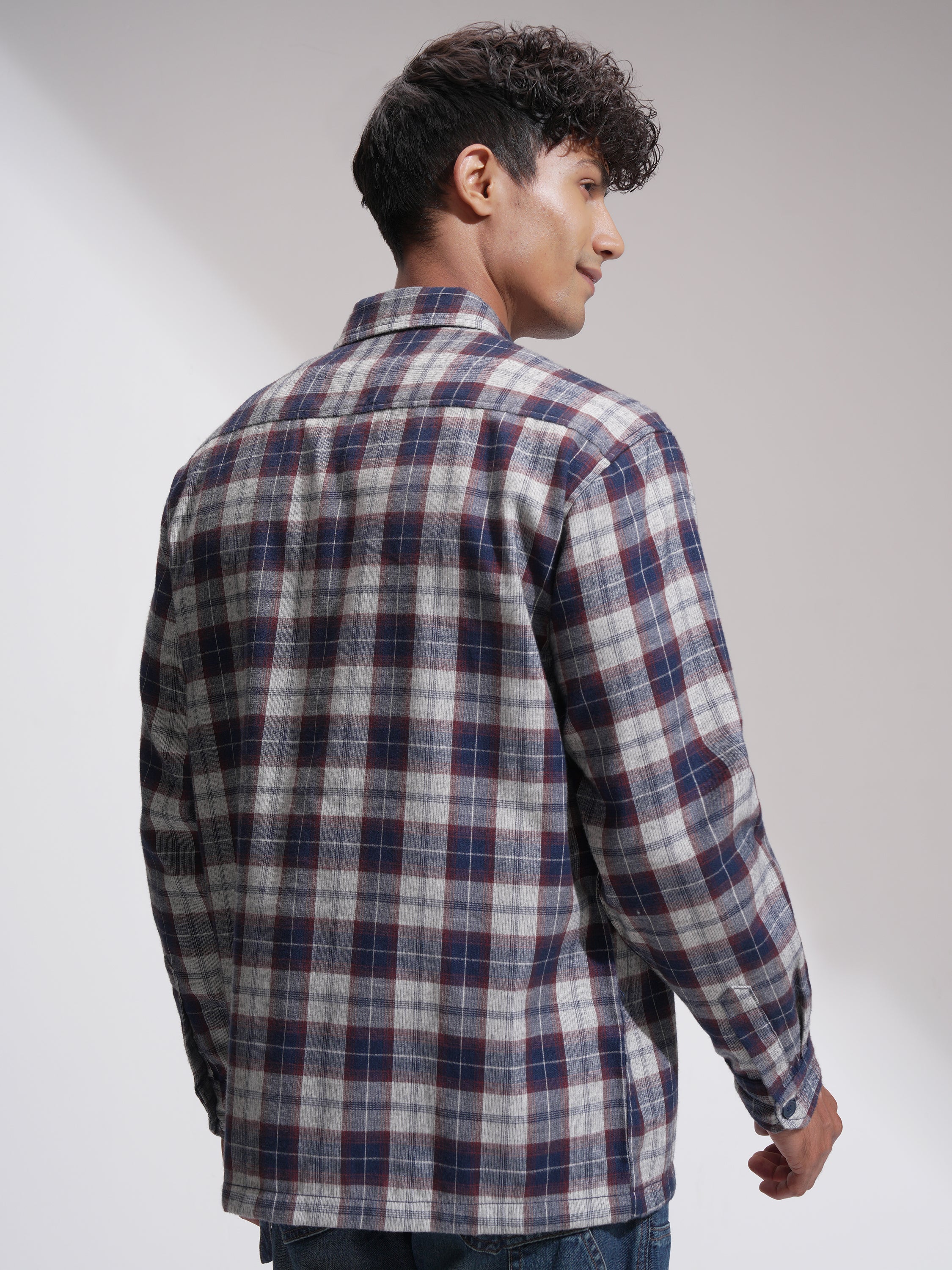 Locomotive Men Navy Blue Checked Oversized Fit Casual Shirt - Navy Blue - Image 3