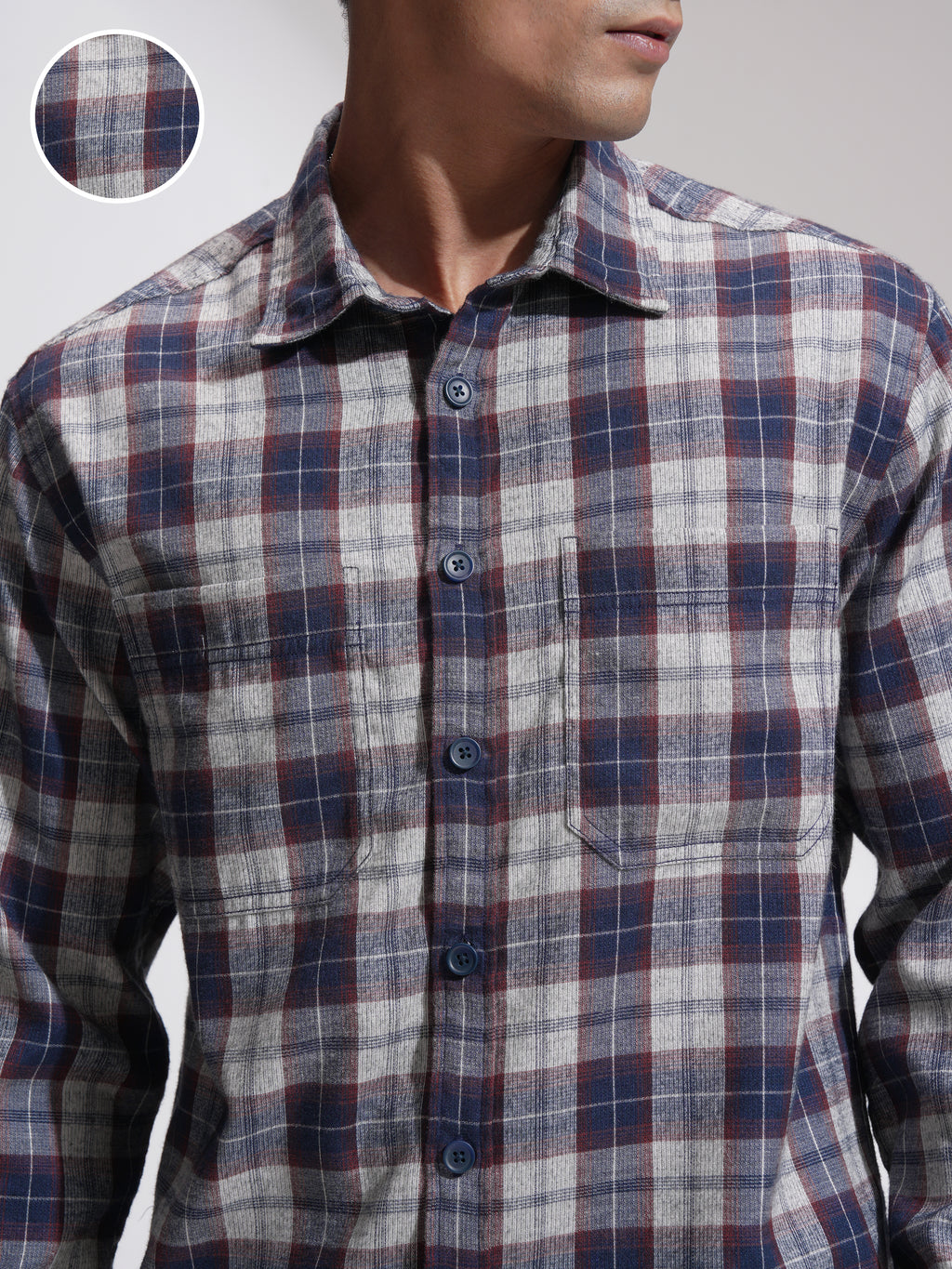 Locomotive Men Navy Blue Checked Oversized Fit Casual Shirt - Navy Blue - Image 5
