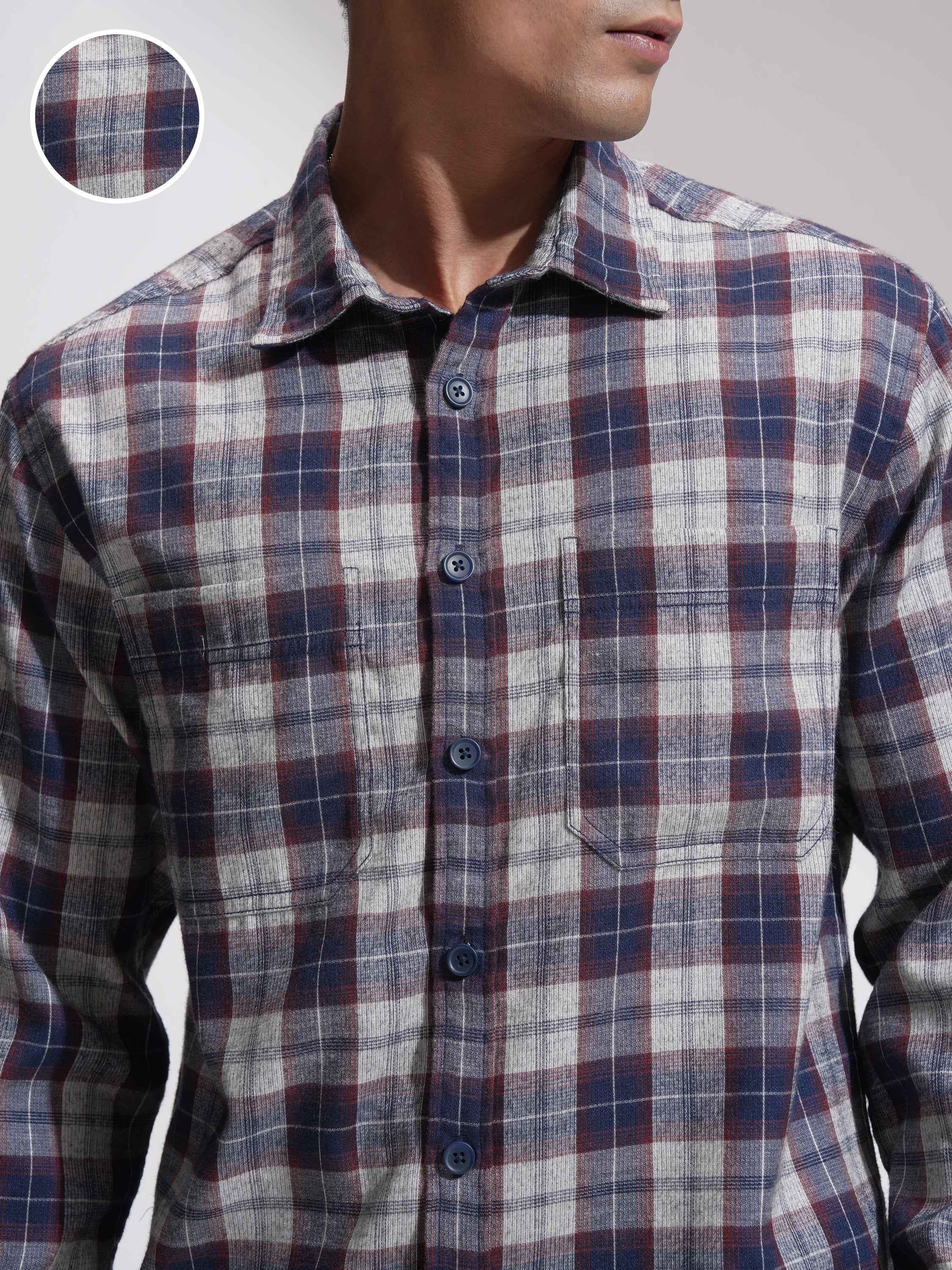 Locomotive Men Navy Blue Checked Oversized Fit Casual Shirt - Navy Blue - Image 5