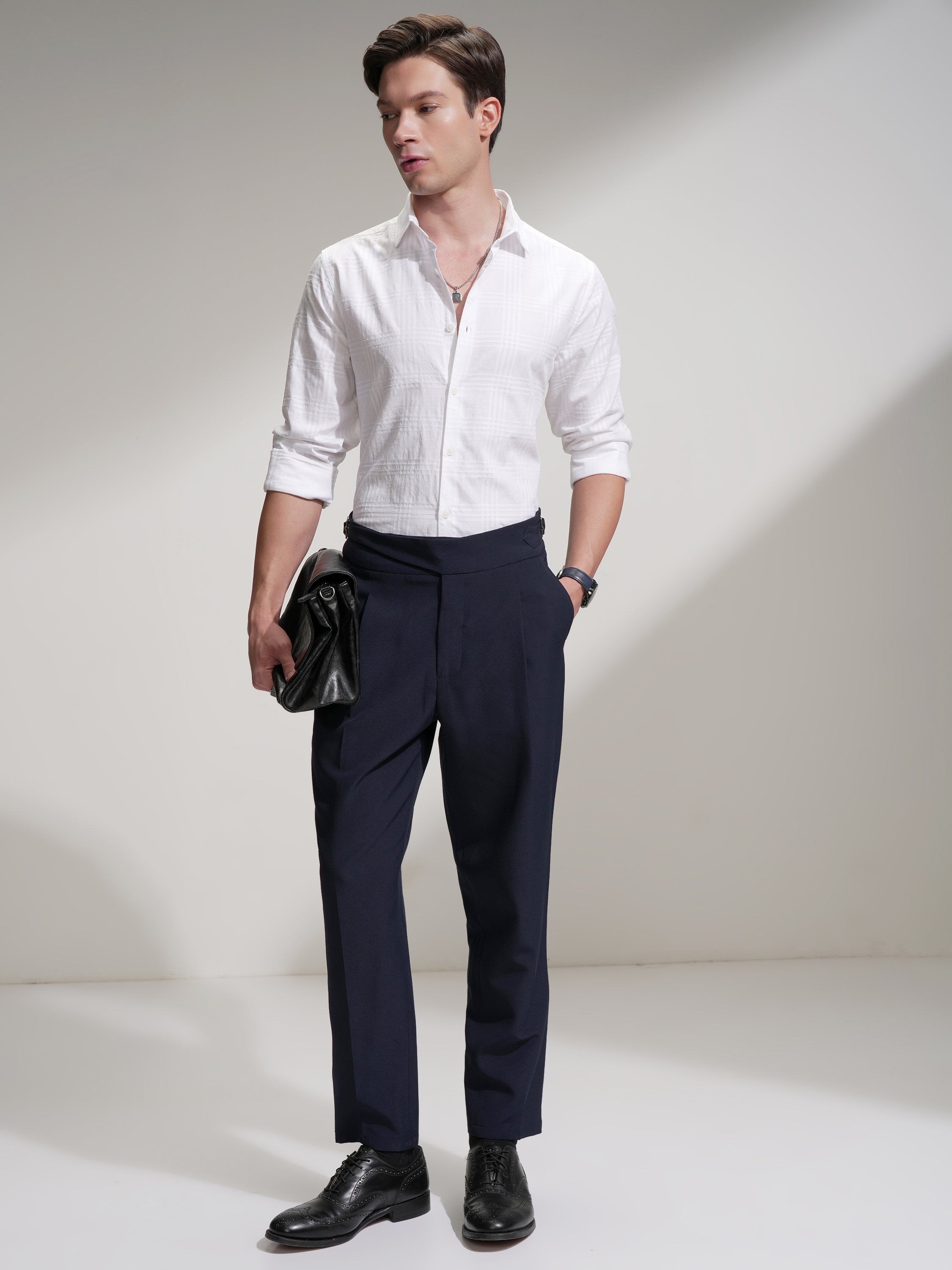 Locomotive Men White Checked Slim Fit Casual Shirt - White - Image 2