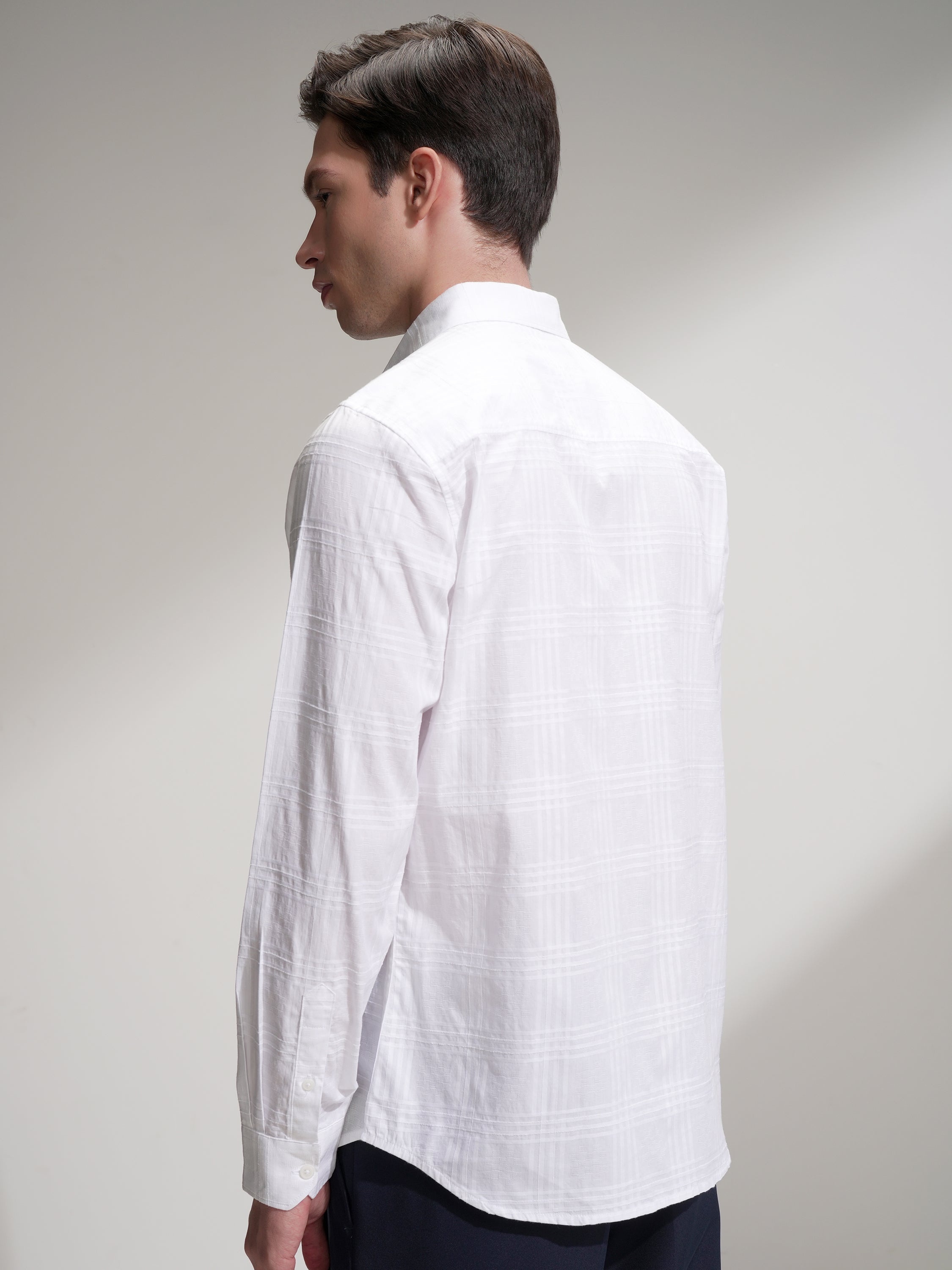 Locomotive Men White Checked Slim Fit Casual Shirt - White - Image 3