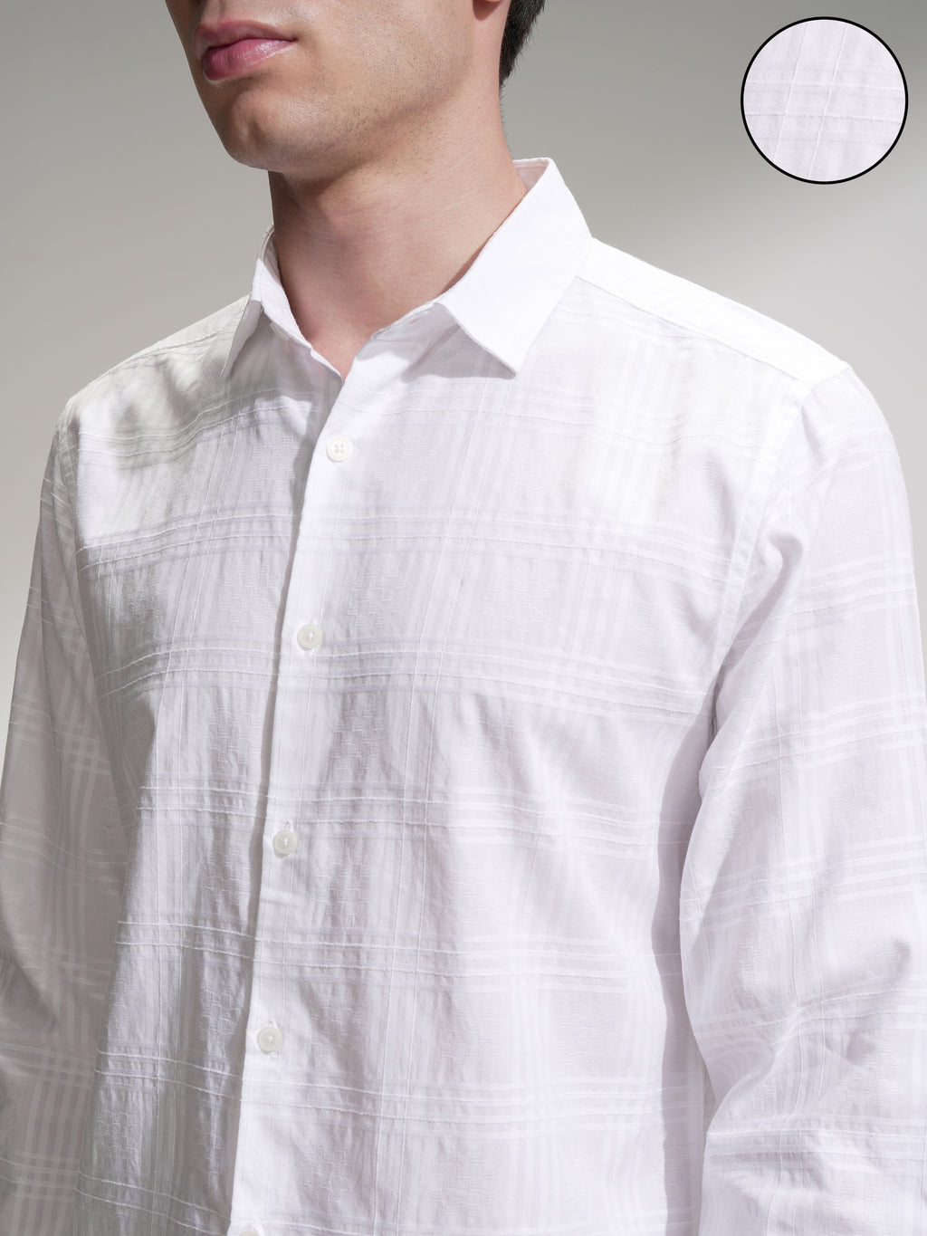Locomotive Men White Checked Slim Fit Casual Shirt - White - Image 5