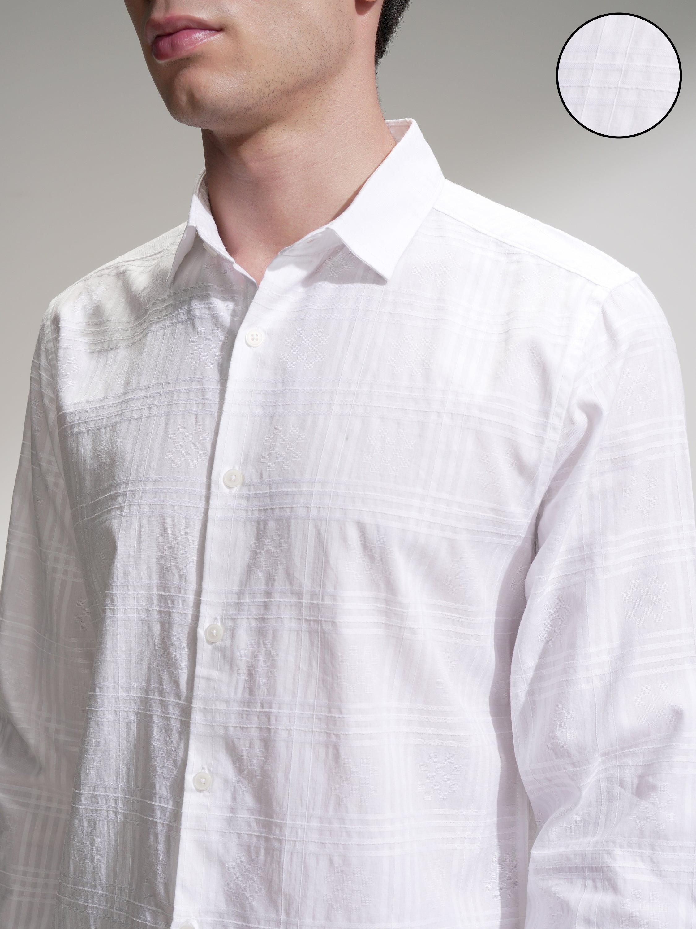 Locomotive Men White Checked Slim Fit Casual Shirt - White - Image 5