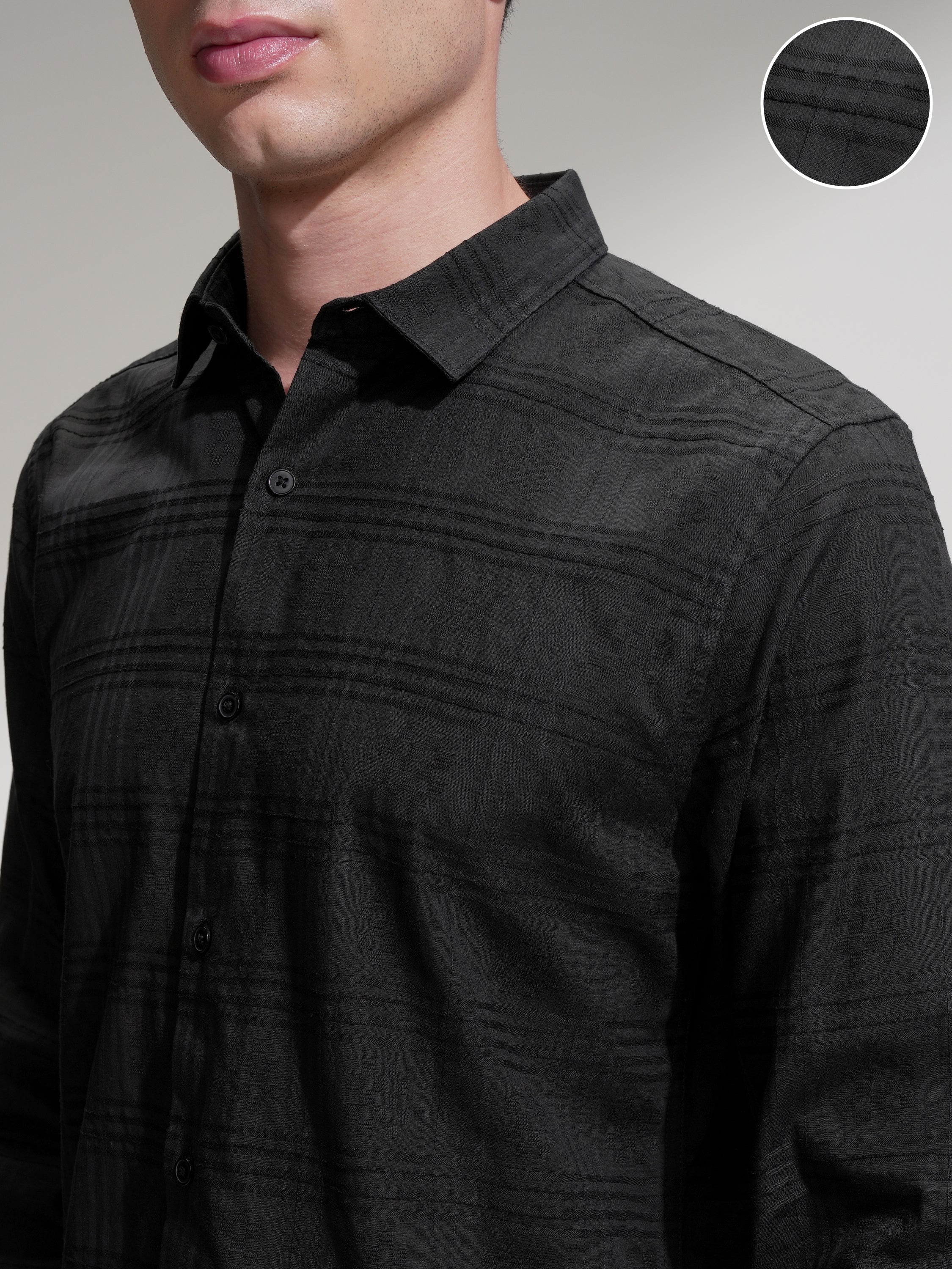 Locomotive Men Black Self Design Slim Fit Casual Shirt - Black - Image 5