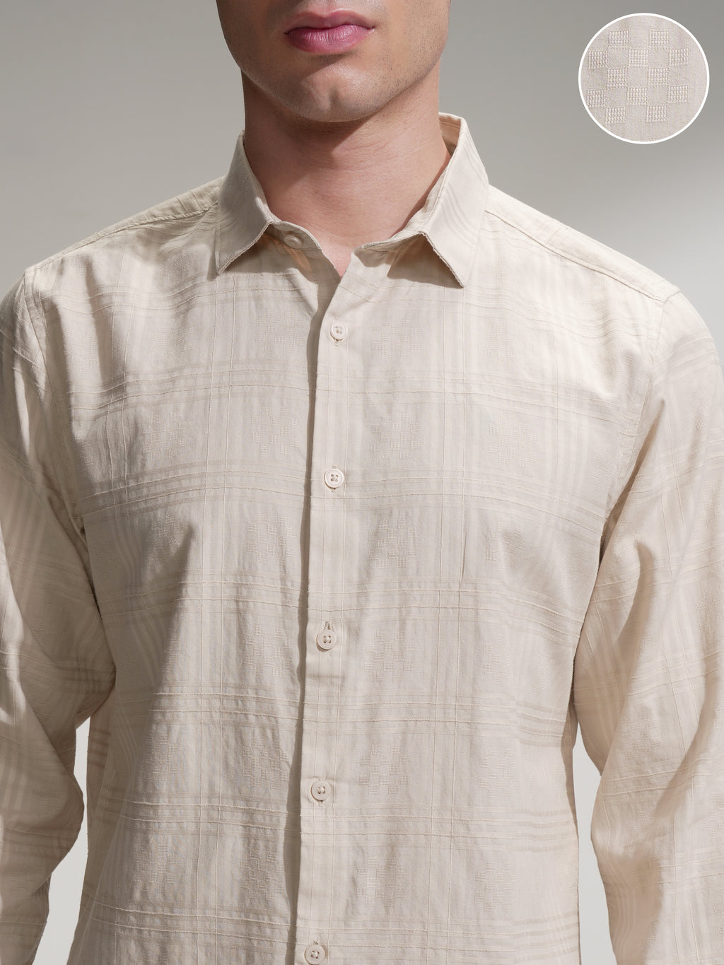 Locomotive Men Beige Self Design Slim Fit Casual Shirt - Beige - Image 5