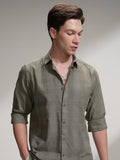 Locomotive Men Olive Self Design Slim Fit Casual Shirt - Olive - Image 1