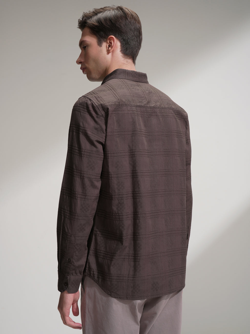 Locomotive Men Brown Self Design Slim Fit Casual Shirt - Brown - Image 3