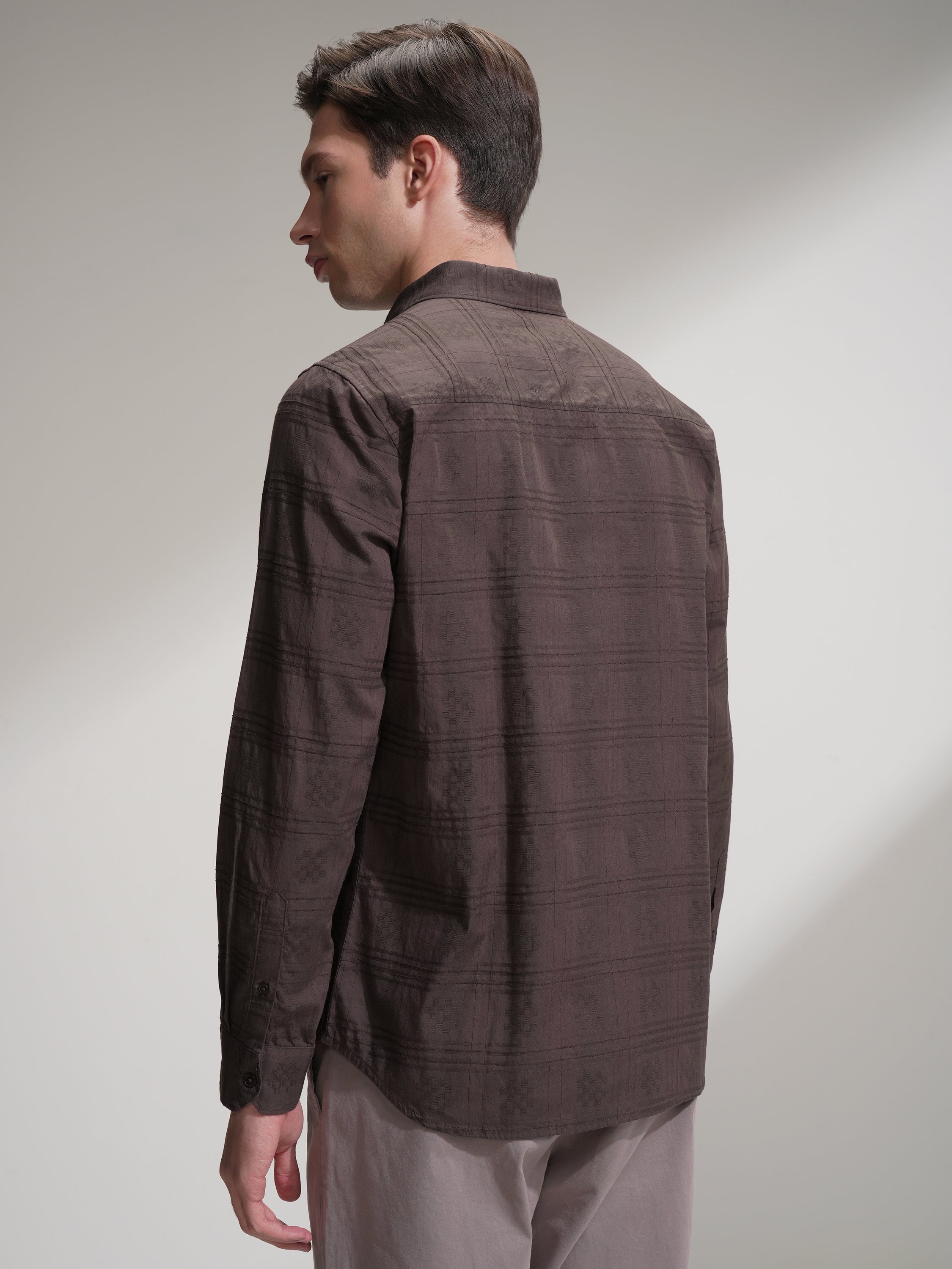 Locomotive Men Brown Self Design Slim Fit Casual Shirt - Brown - Image 3