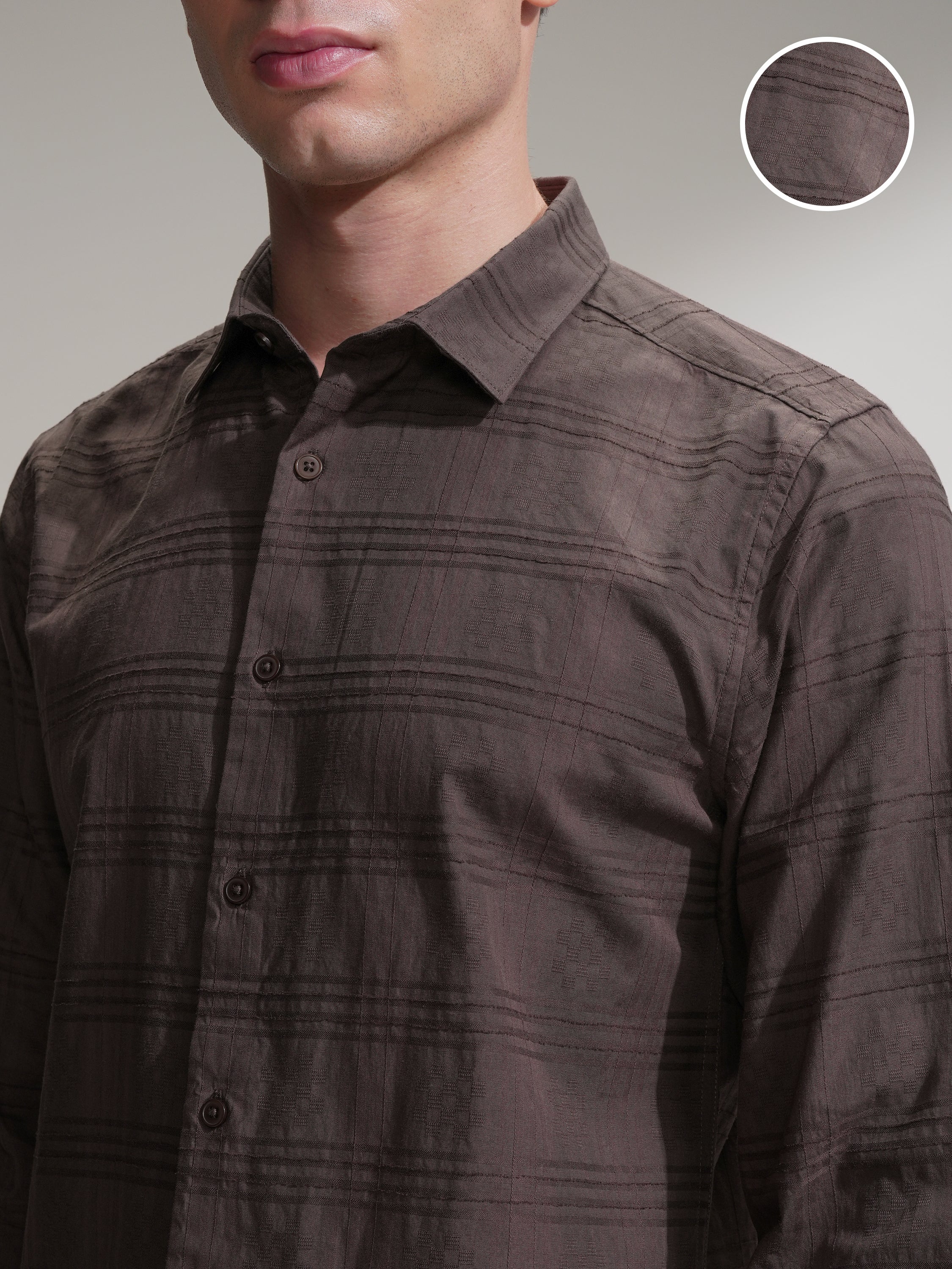 Locomotive Men Brown Self Design Slim Fit Casual Shirt - Brown - Image 5