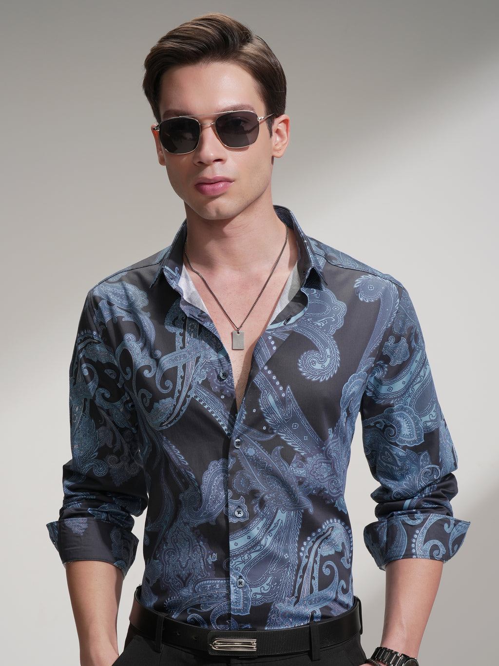 Locomotive Men Navy Blue Printed Relaxed Fit Casual Shirt - Navy Blue - Image 1