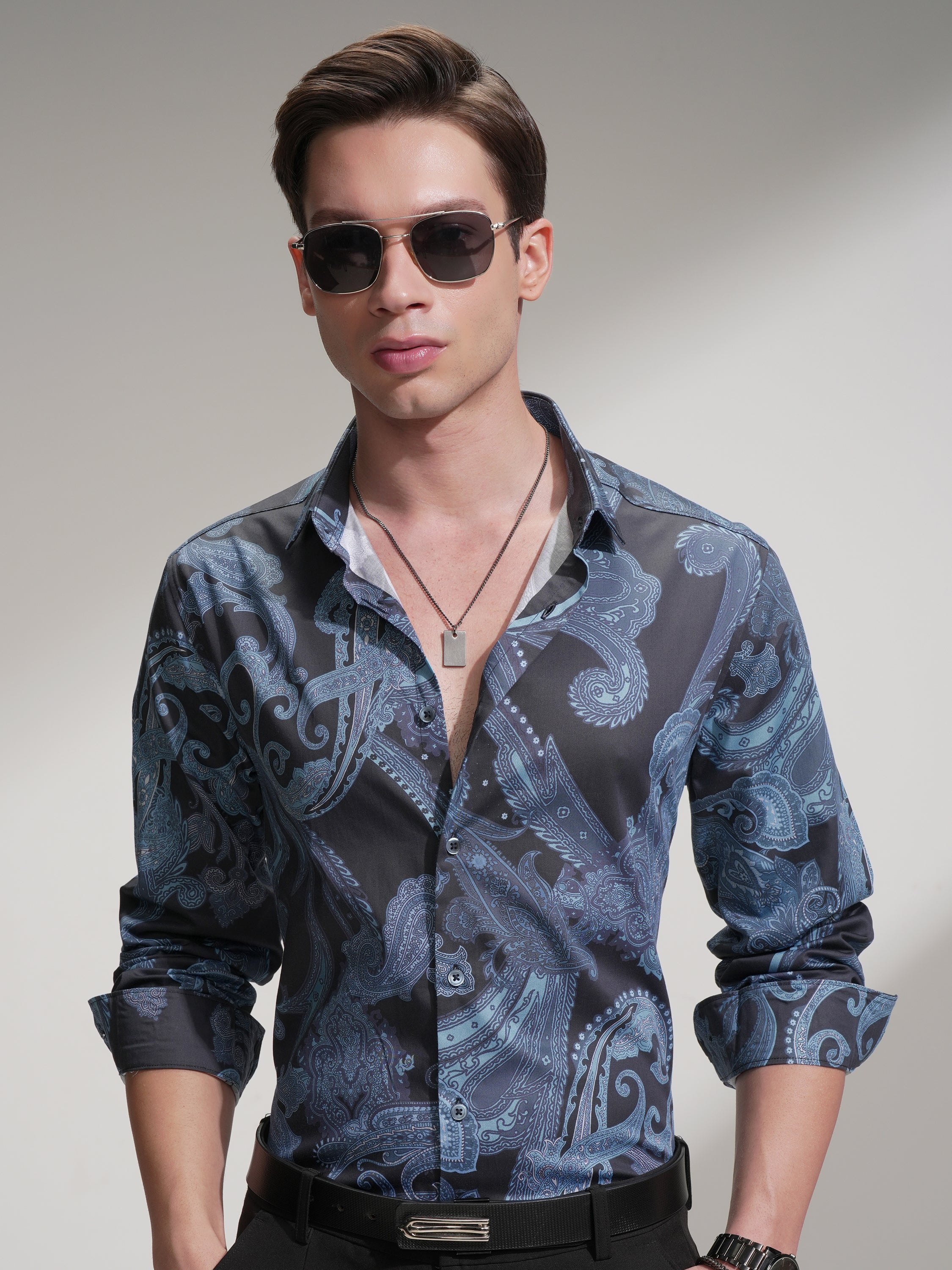 Locomotive Men Navy Blue Printed Relaxed Fit Casual Shirt - Navy Blue - Image 1
