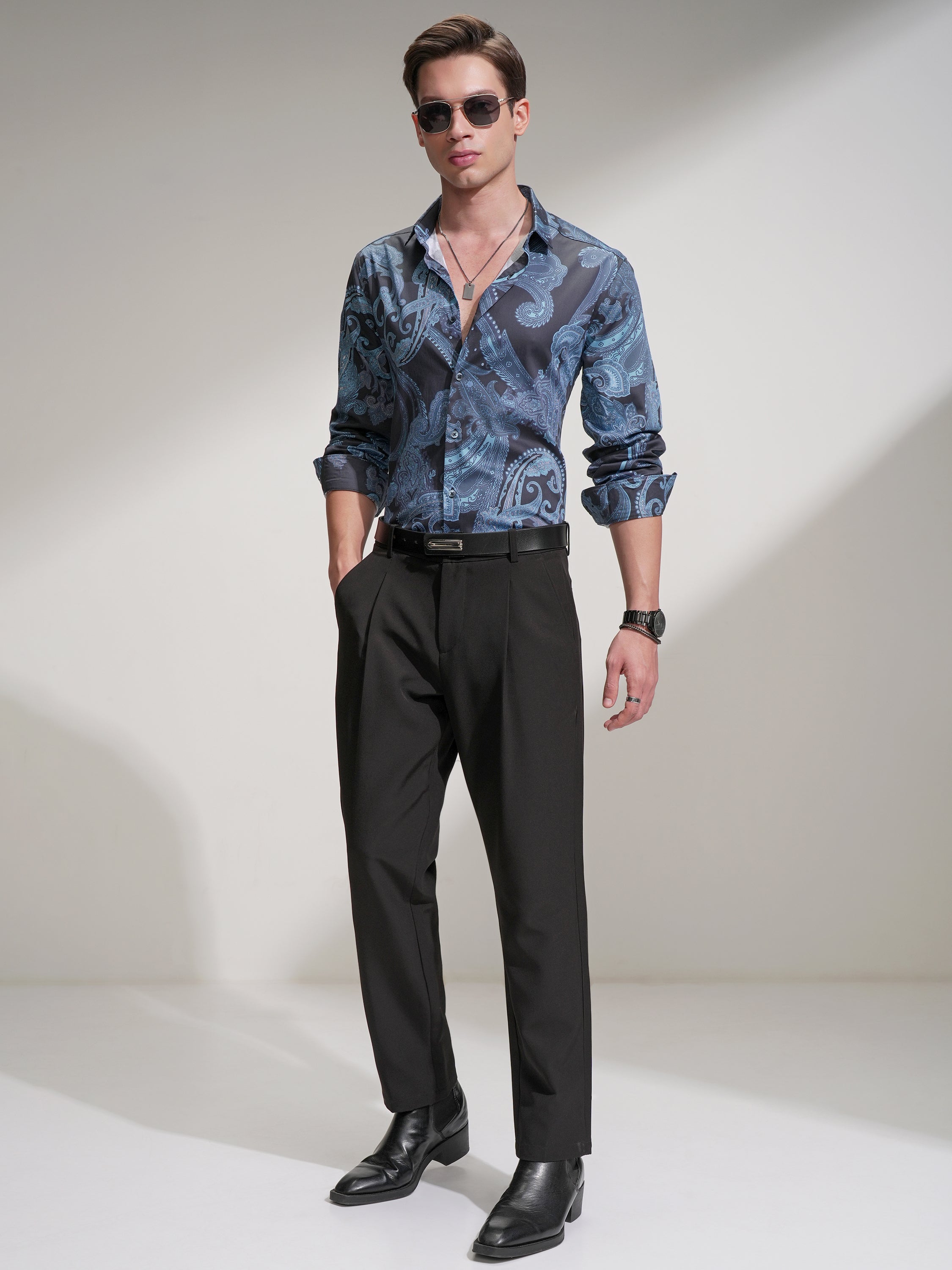 Locomotive Men Navy Blue Printed Relaxed Fit Casual Shirt - Navy Blue - Image 2