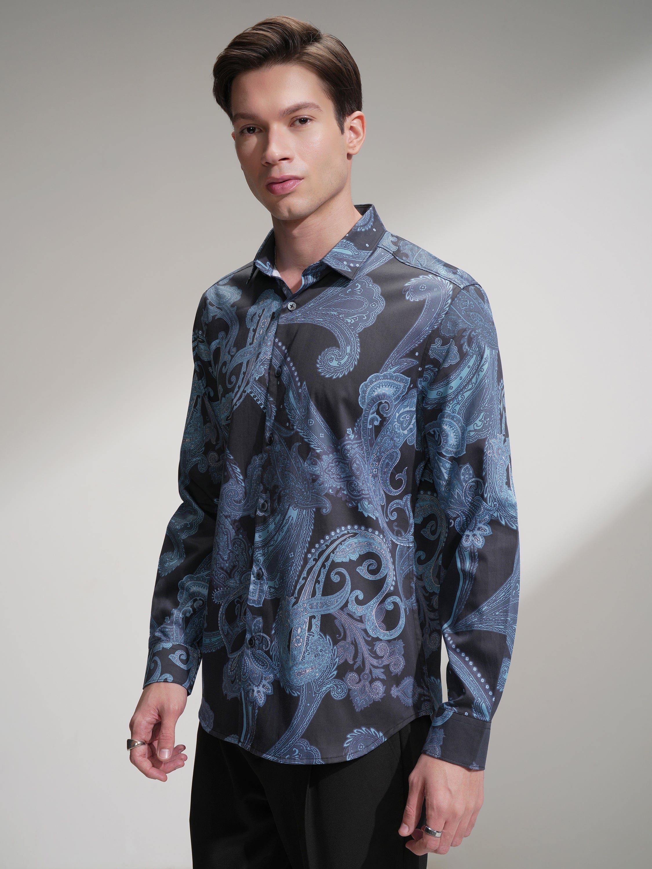 Locomotive Men Navy Blue Printed Relaxed Fit Casual Shirt - Navy Blue - Image 4