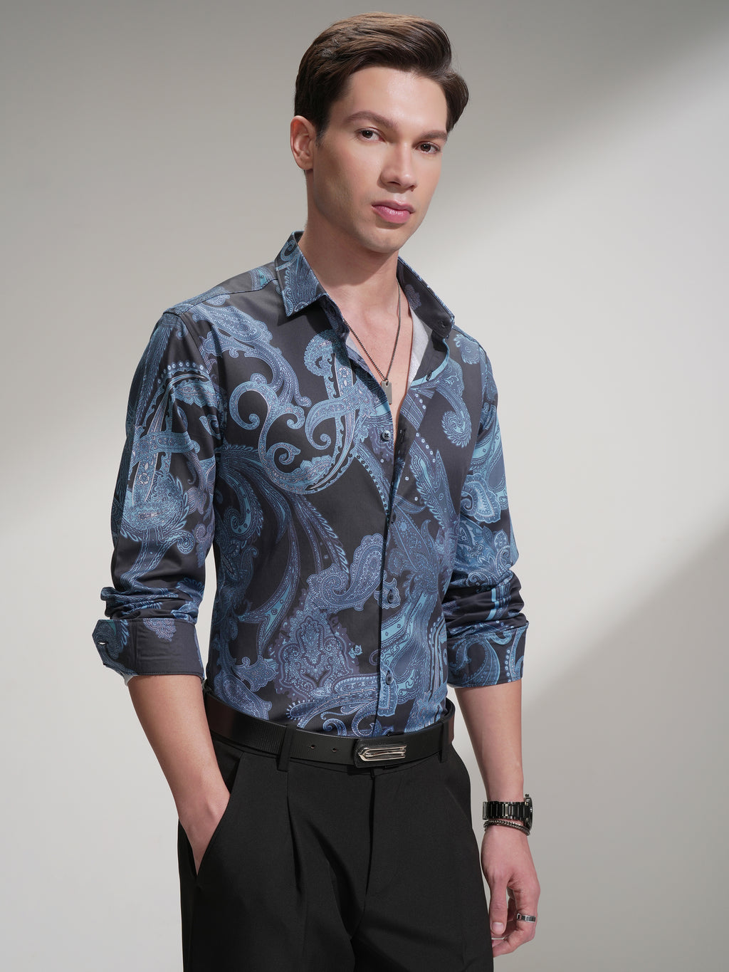 Locomotive Men Navy Blue Printed Relaxed Fit Casual Shirt - Navy Blue - Image 6