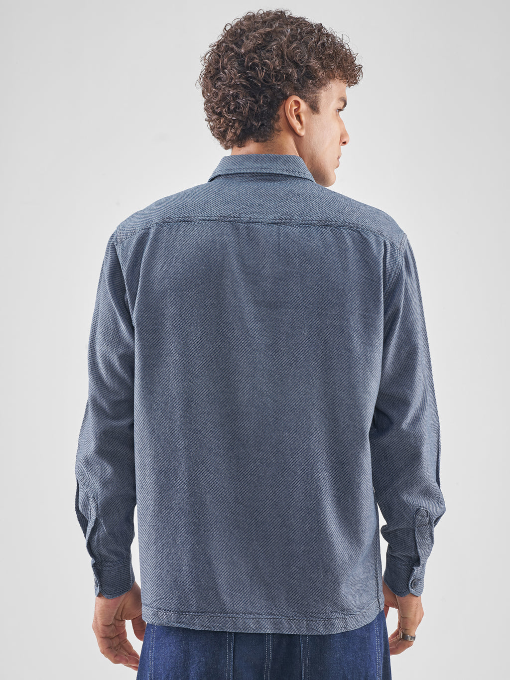 Locomotive Men Navy Blue Self Design Oversized Fit Casual Shirt - Navy Blue - Image 3