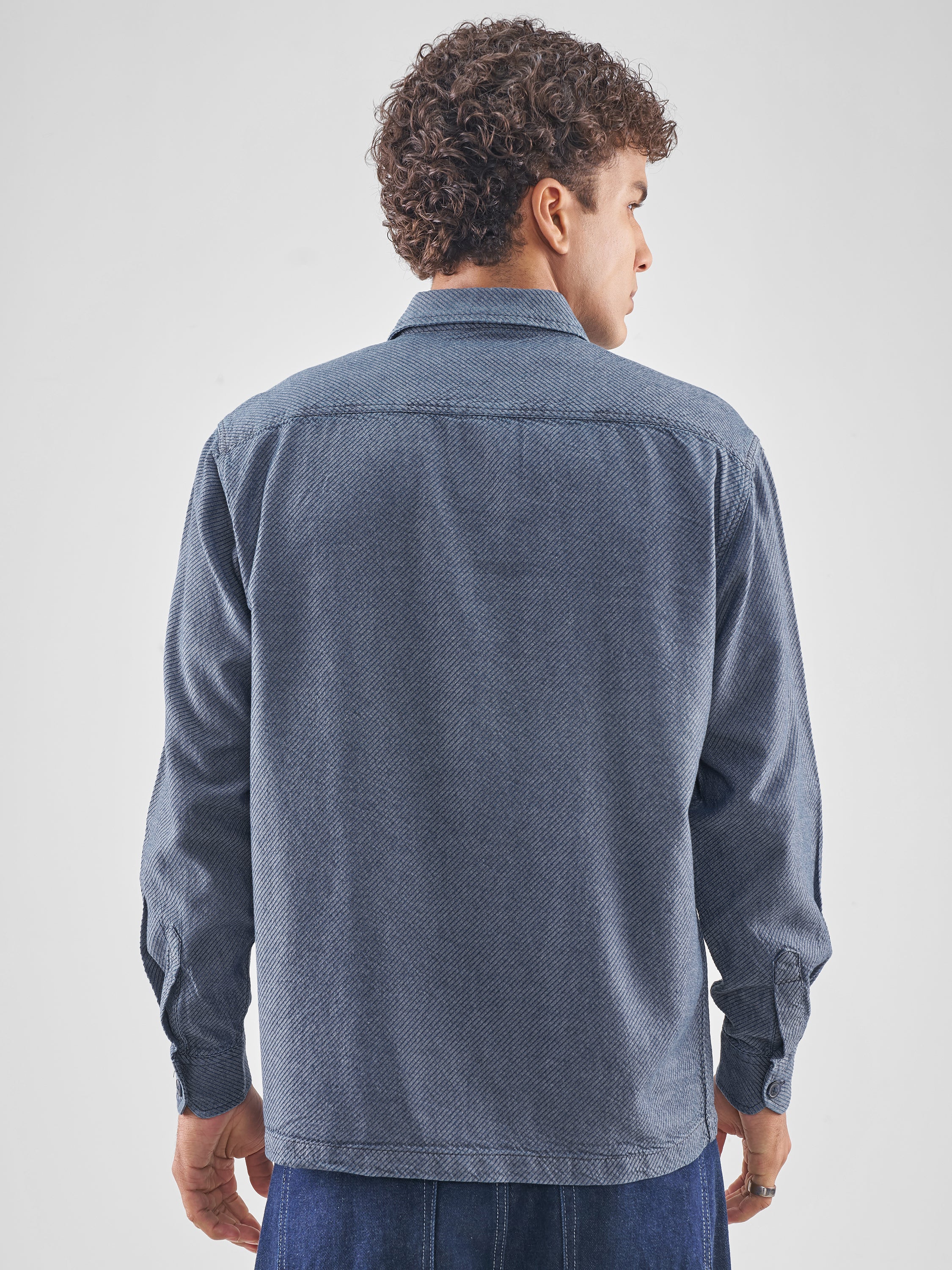 Locomotive Men Navy Blue Self Design Oversized Fit Casual Shirt - Navy Blue - Image 3