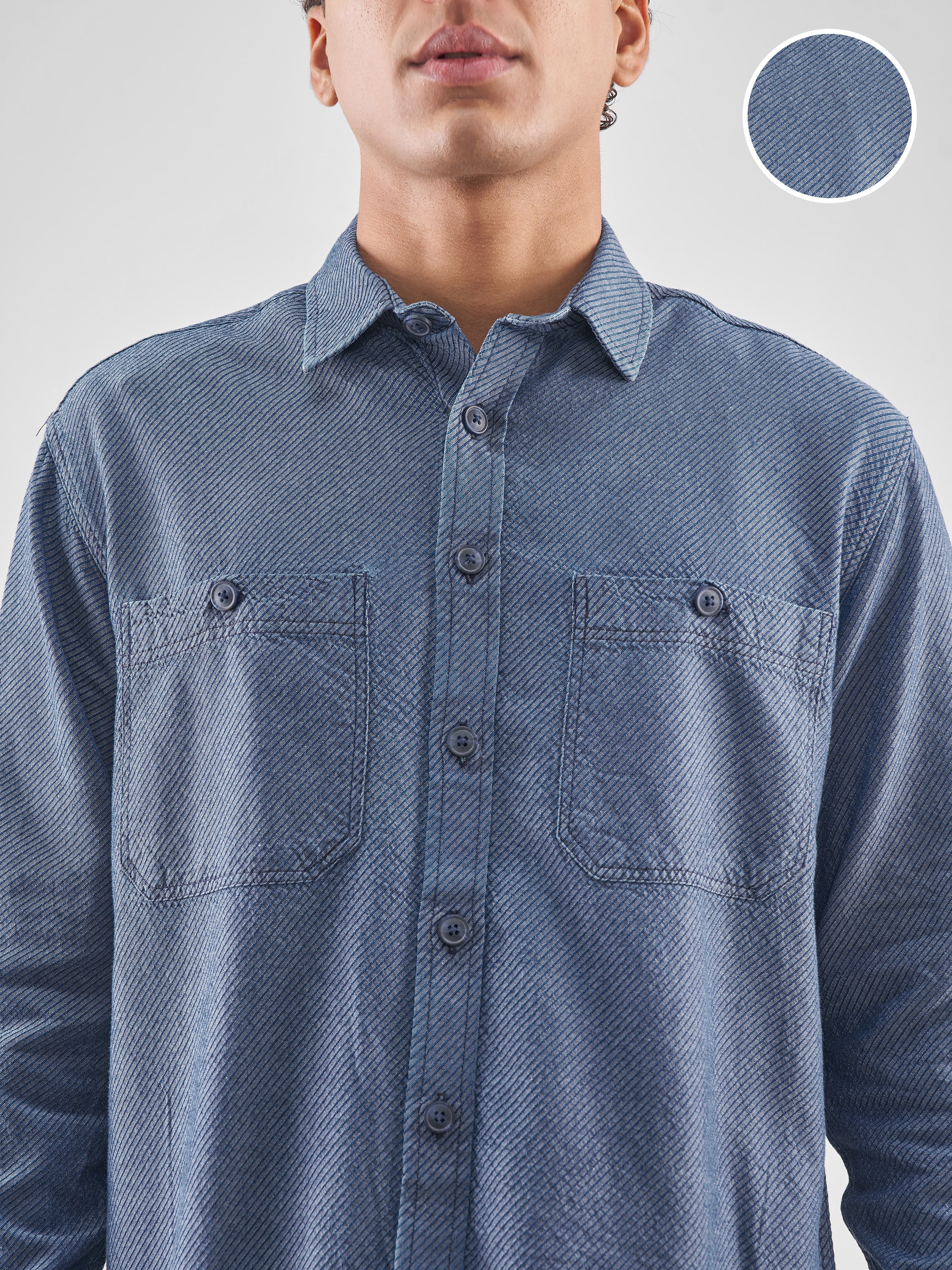 Locomotive Men Navy Blue Self Design Oversized Fit Casual Shirt - Navy Blue - Image 5