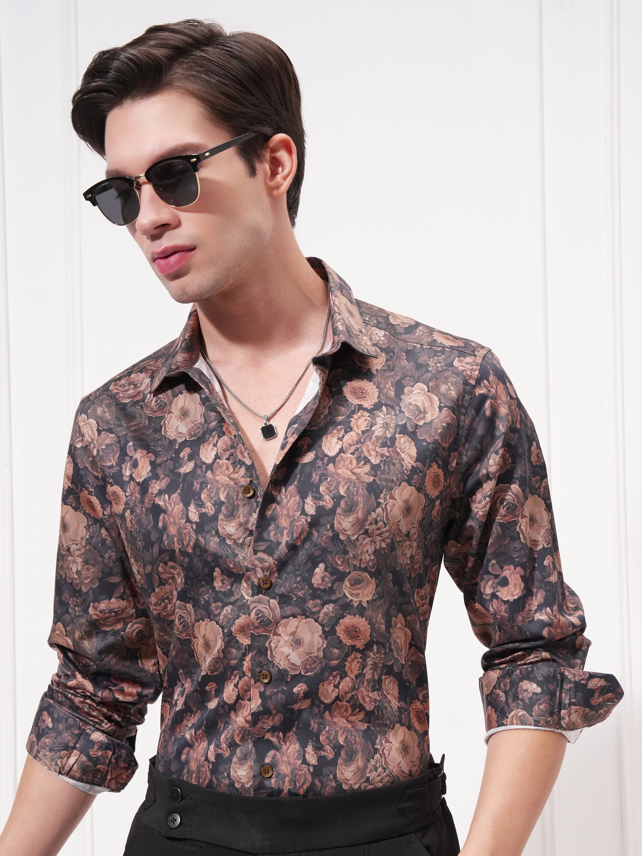 Locomotive Men Black Printed Slim Fit Casual Shirt - Black - Image 1