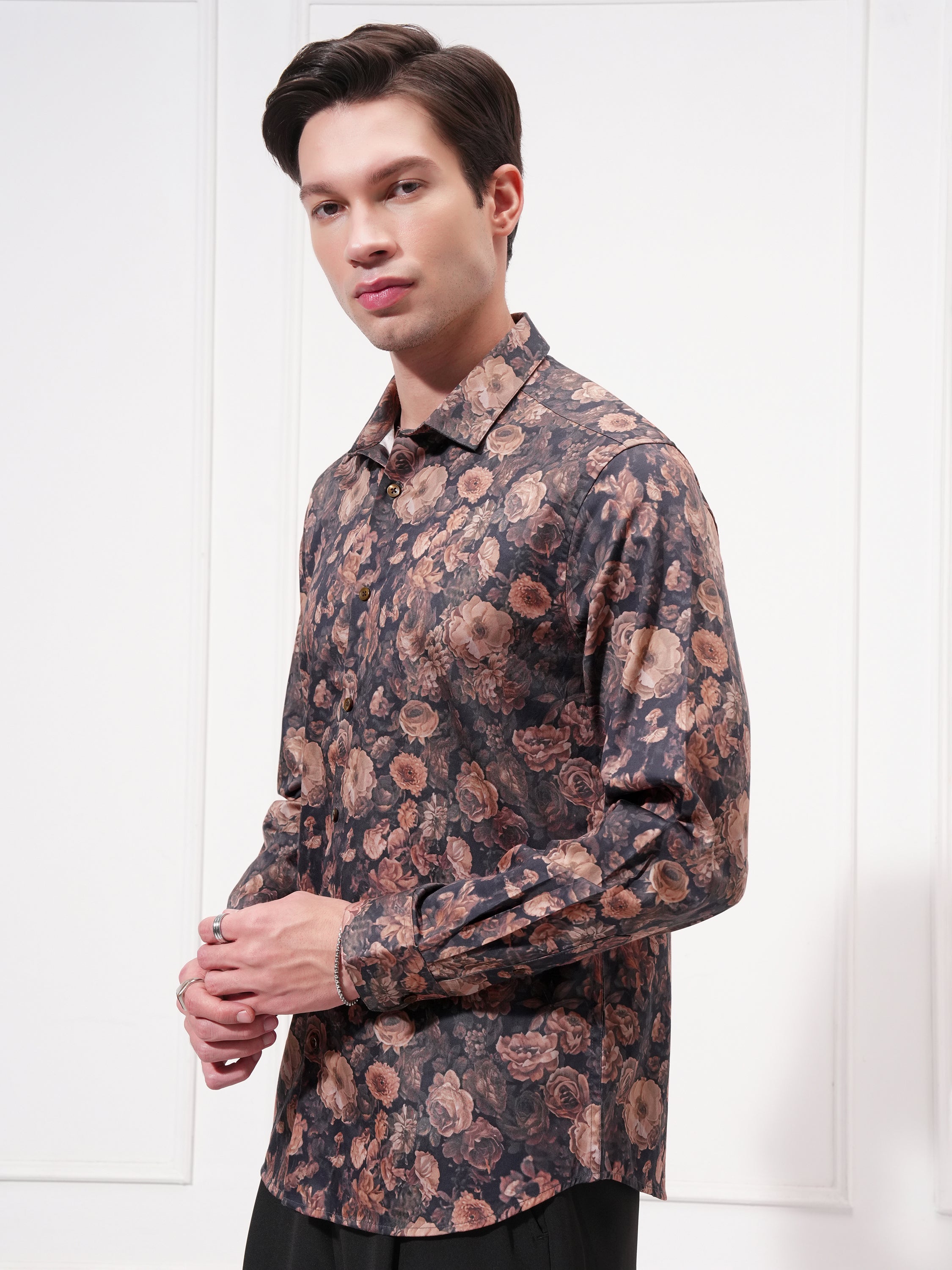 Locomotive Men Black Printed Slim Fit Casual Shirt - Black - Image 4