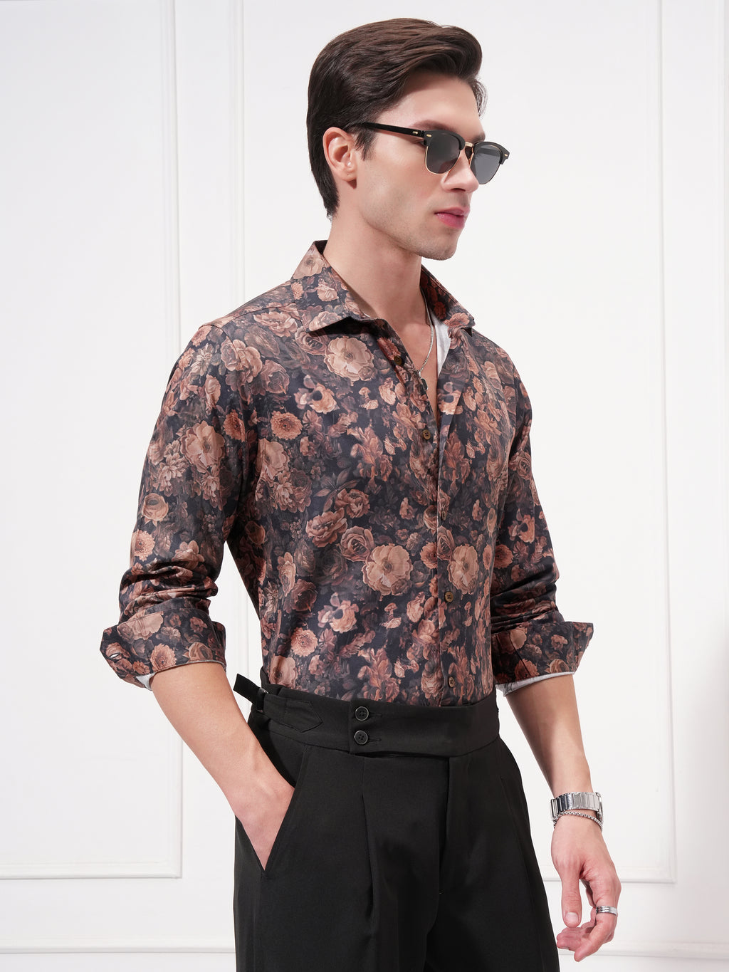Locomotive Men Black Printed Slim Fit Casual Shirt - Black - Image 6