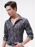 Locomotive Men Navy Blue Printed Slim Fit Casual Shirt - Navy Blue - Image 1