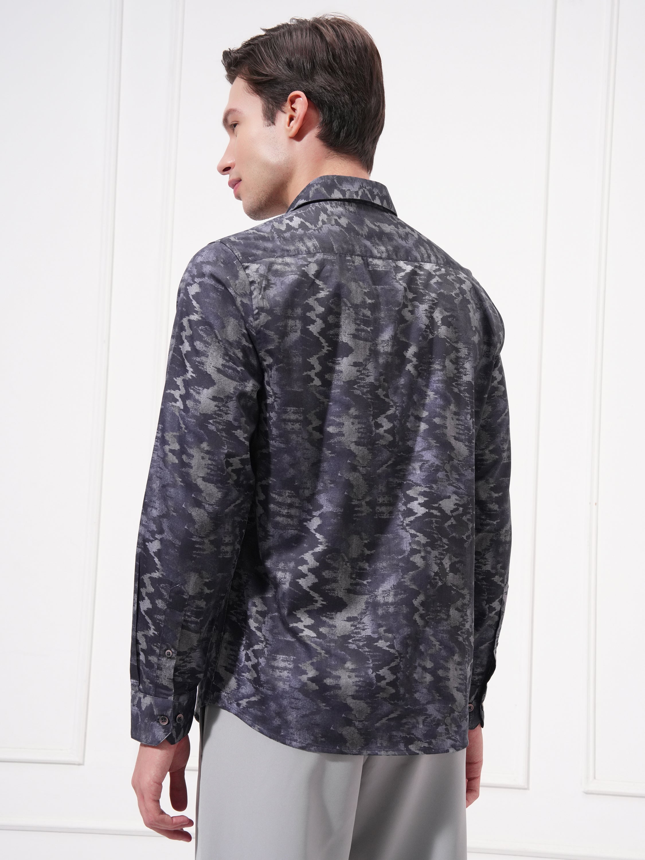 Locomotive Men Navy Blue Printed Slim Fit Casual Shirt - Navy Blue - Image 3