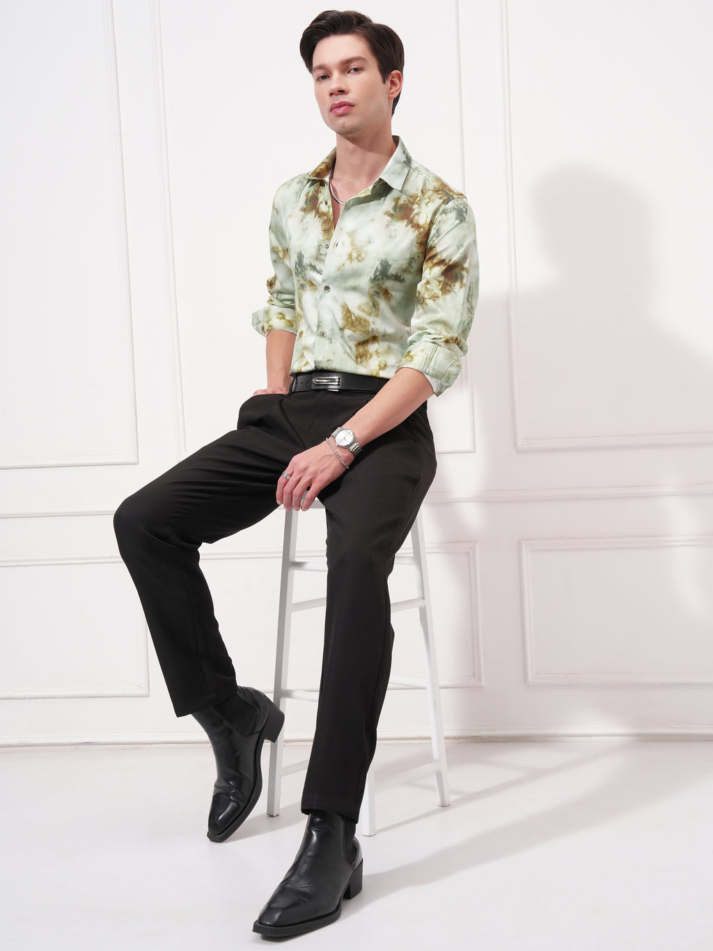 Locomotive Men Olive Printed Slim Fit Casual Shirt - Olive - Image 2