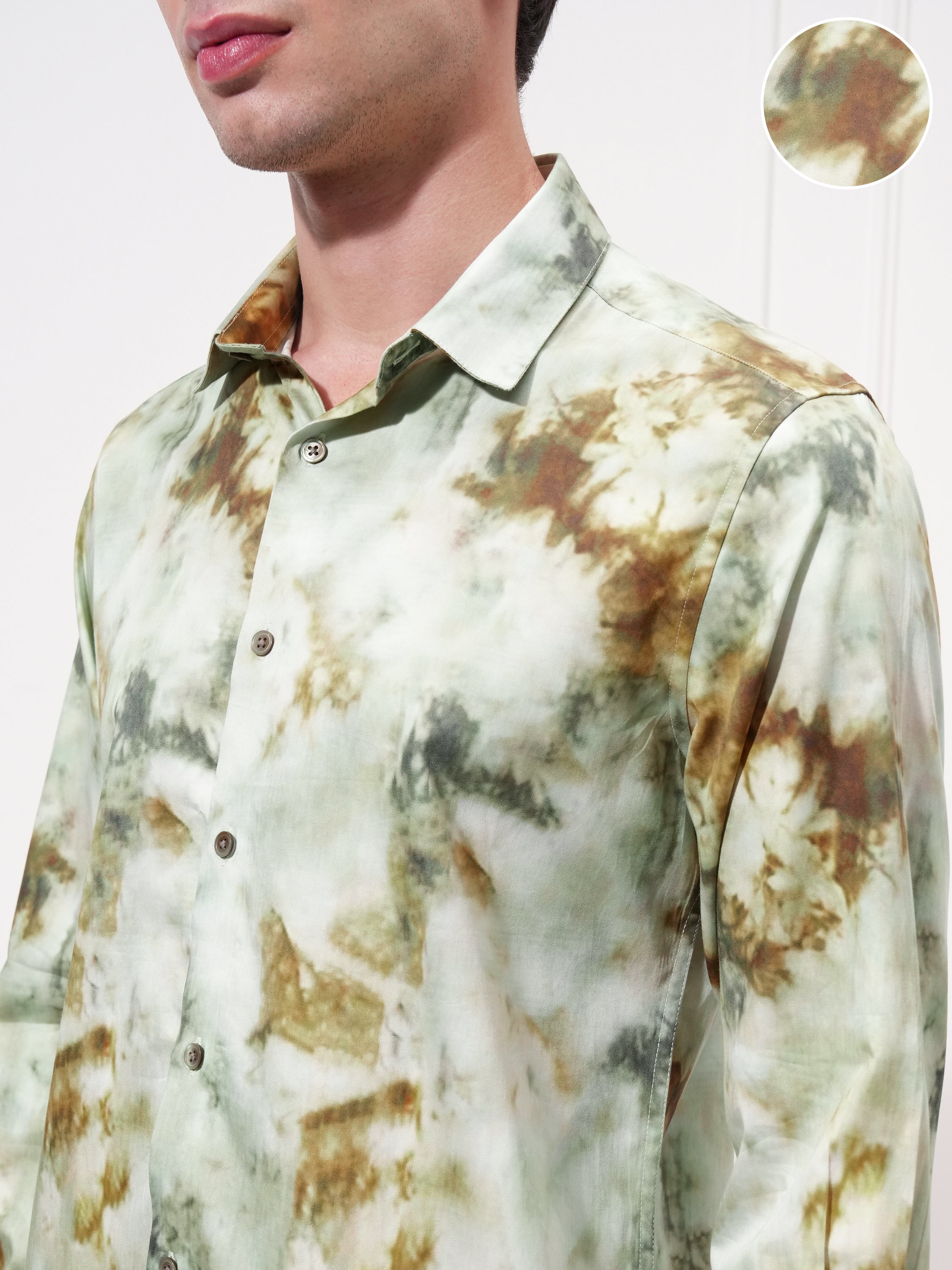 Locomotive Men Olive Printed Slim Fit Casual Shirt - Olive - Image 5